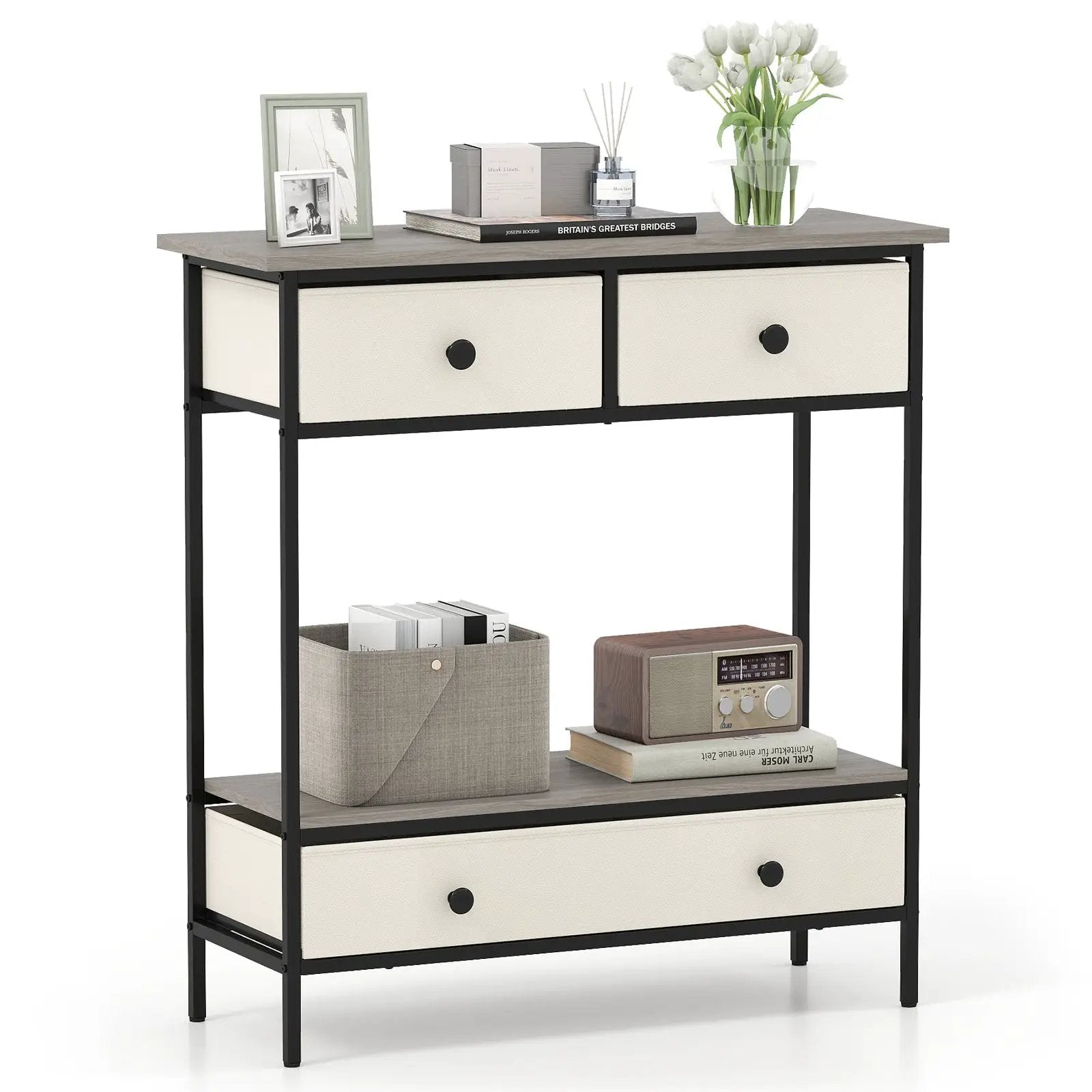 Farmhouse Console Table with Open Storage Shelf for Hallway-Gray by DirectDeals