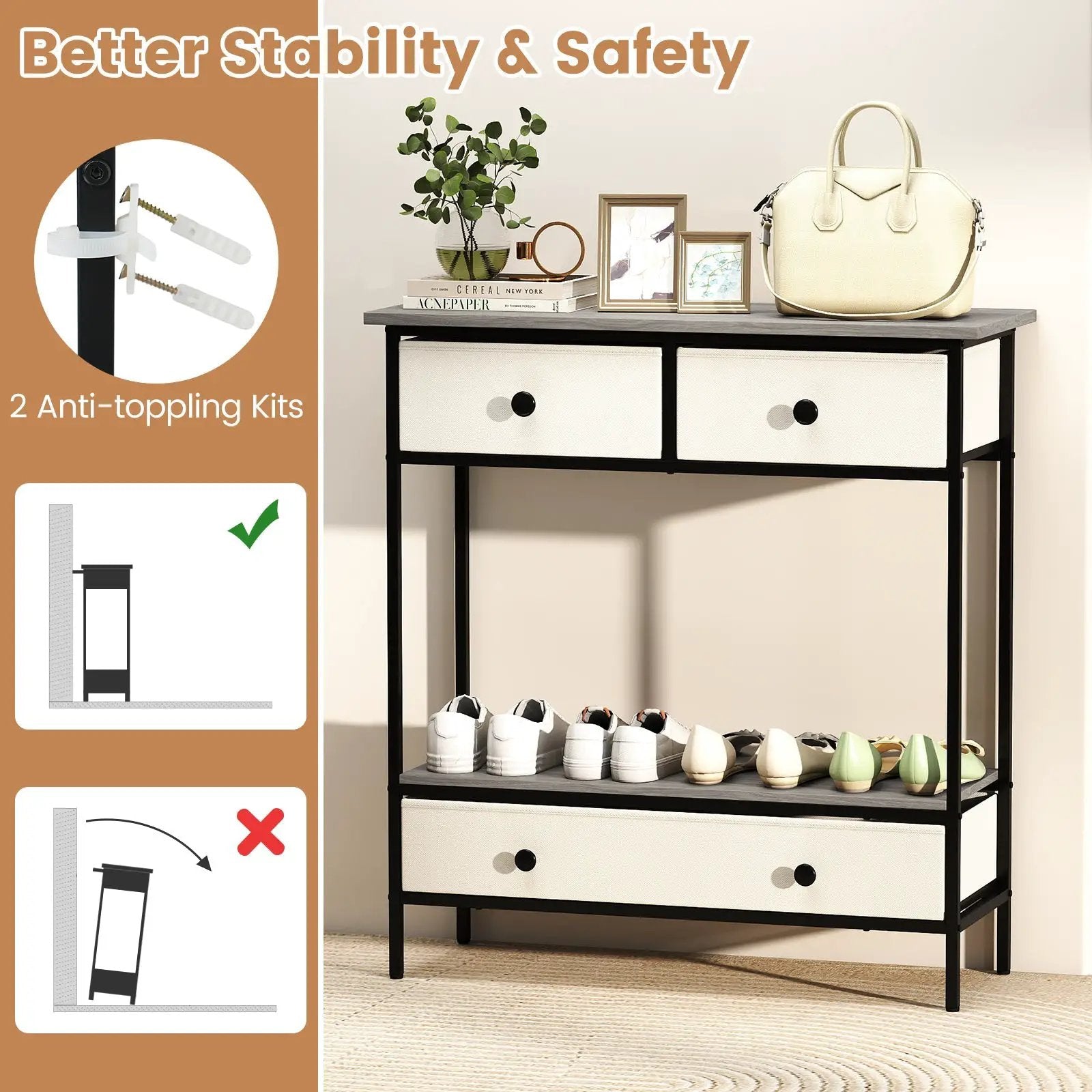 Farmhouse Console Table with Open Storage Shelf for Hallway-Gray by DirectDeals