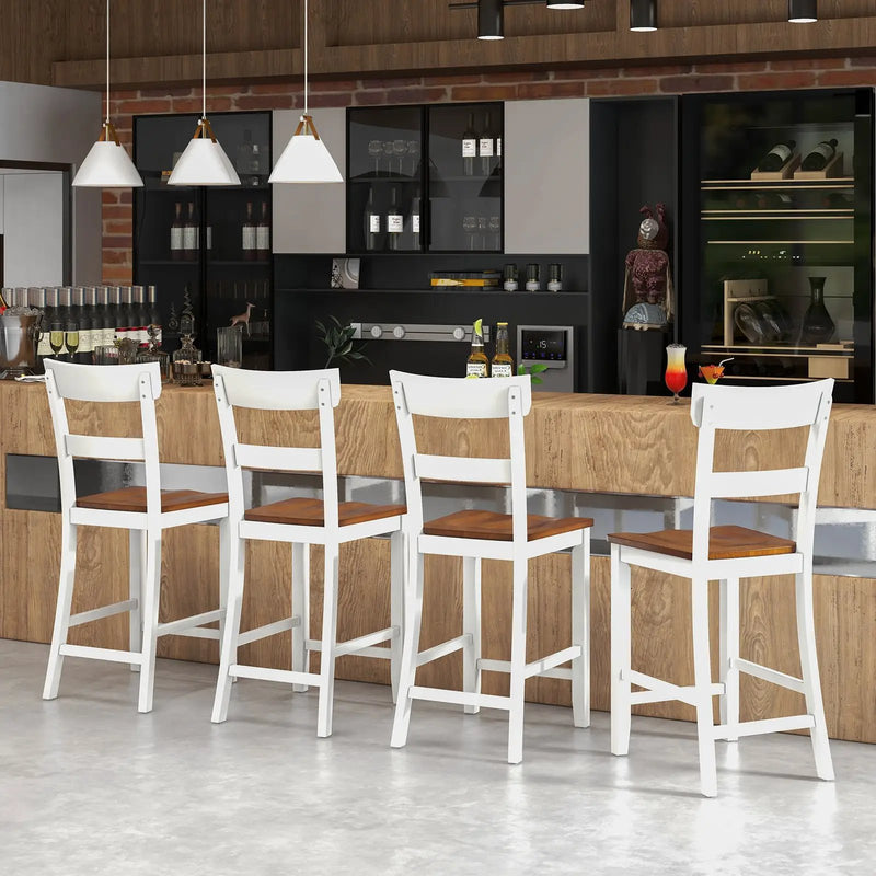 Farmhouse Dining Bar Stool Set of 2 with Solid Rubber Wood Frame by DirectDeals