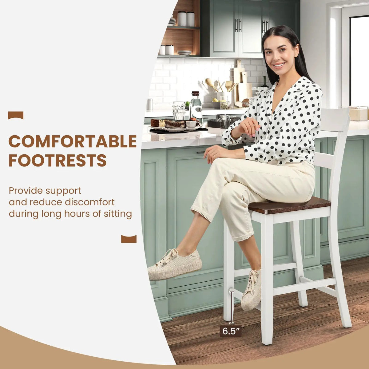 Farmhouse Dining Bar Stool Set of 2 with Solid Rubber Wood Frame by DirectDeals