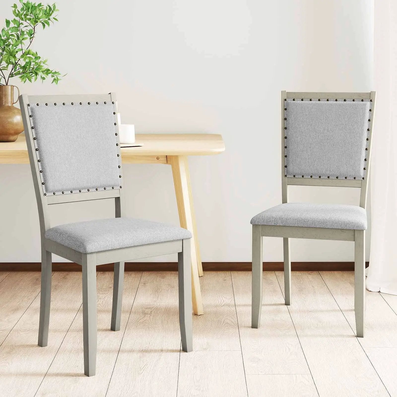 Farmhouse Dining Chair Set of 2 Fabric Upholstered Kitchen Chairs-Grey by DirectDeals
