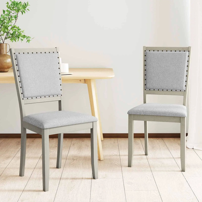Farmhouse Dining Chair Set of 2 Fabric Upholstered Kitchen Chairs-Grey by DirectDeals