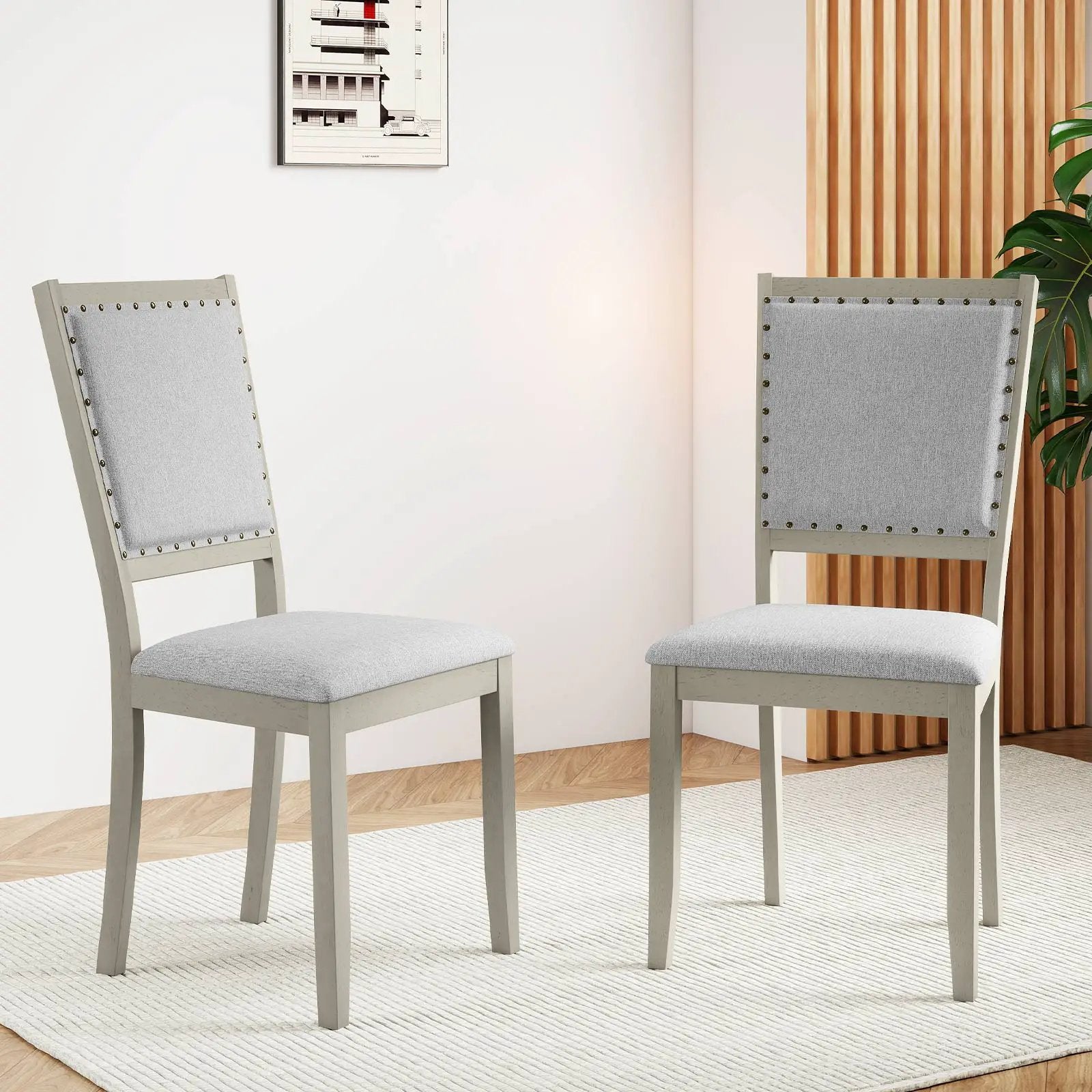 Farmhouse Dining Chair Set of 2 Fabric Upholstered Kitchen Chairs-Grey by DirectDeals