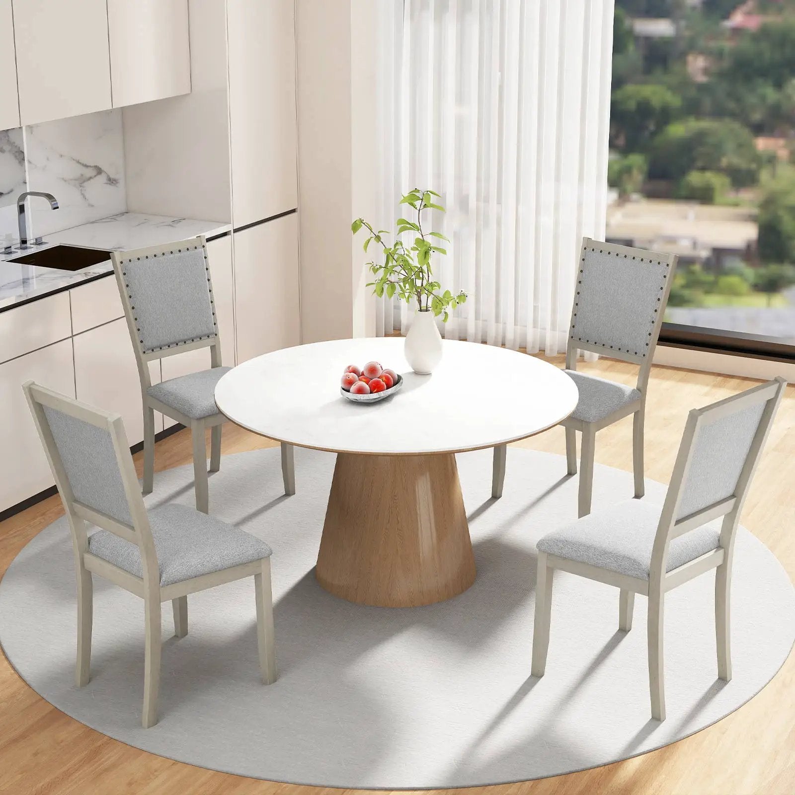 Farmhouse Dining Chair Set of 2 Fabric Upholstered Kitchen Chairs-Grey by DirectDeals