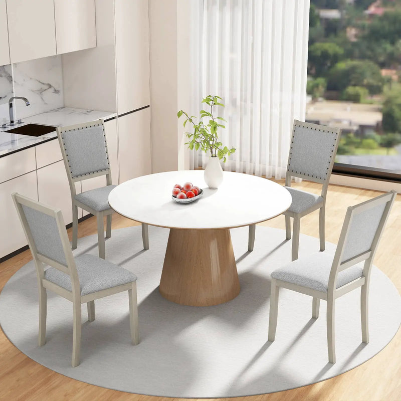 Farmhouse Dining Chair Set of 2 Fabric Upholstered Kitchen Chairs-Grey by DirectDeals