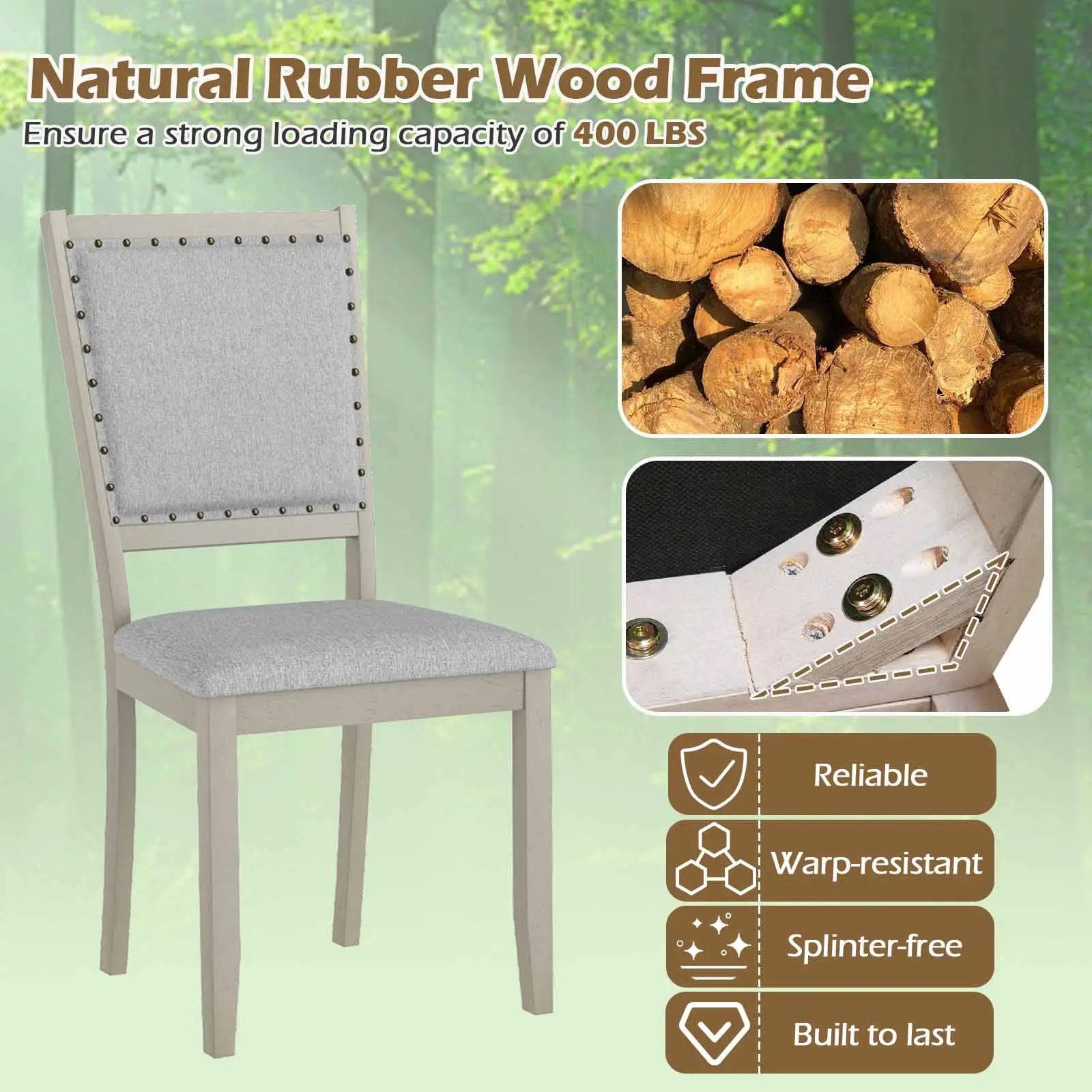Farmhouse Dining Chair Set of 2 Fabric Upholstered Kitchen Chairs-Grey by DirectDeals