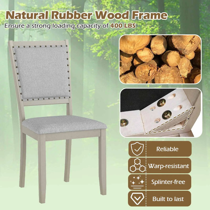 Farmhouse Dining Chair Set of 2 Fabric Upholstered Kitchen Chairs-Grey by DirectDeals