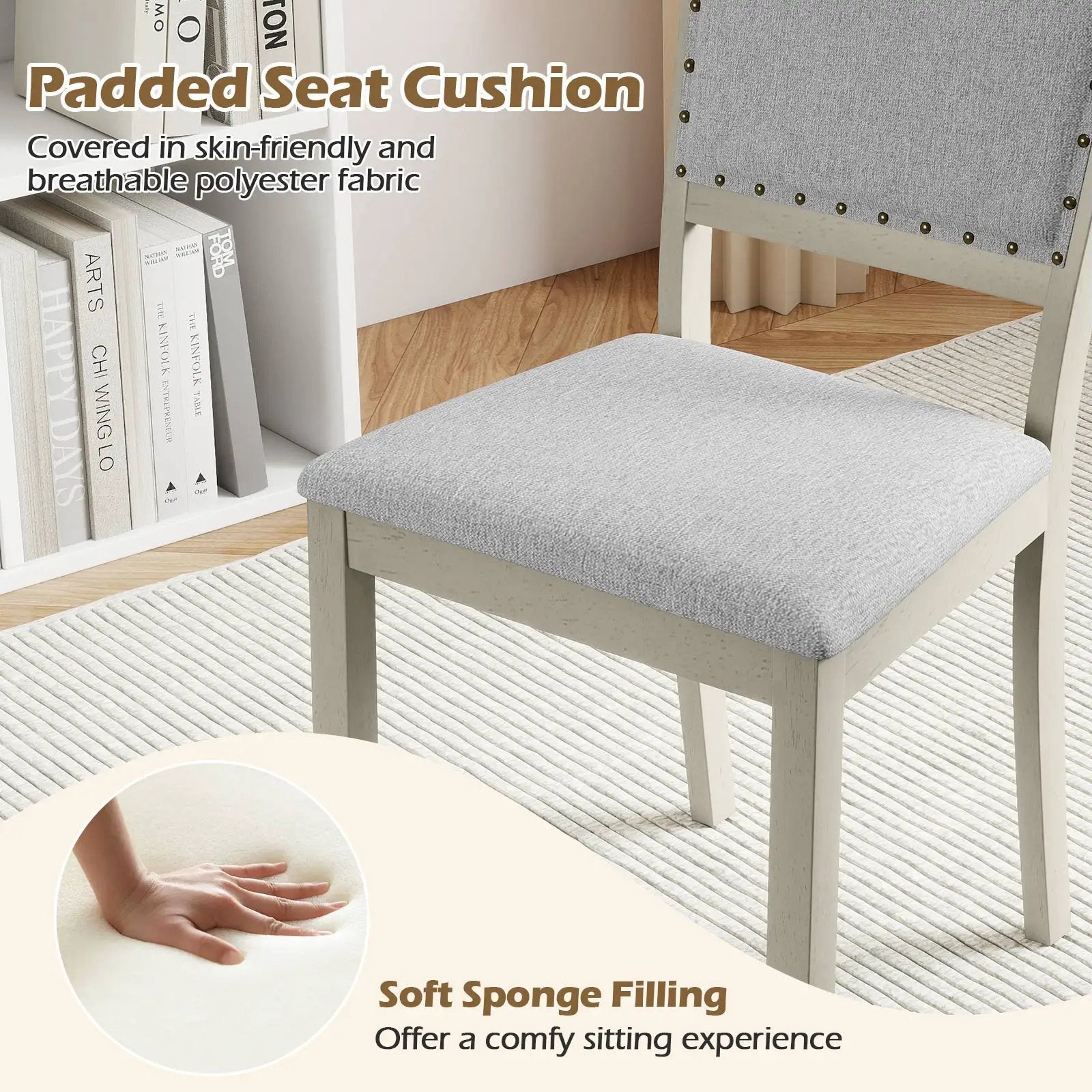Farmhouse Dining Chair Set of 2 Fabric Upholstered Kitchen Chairs-Grey by DirectDeals