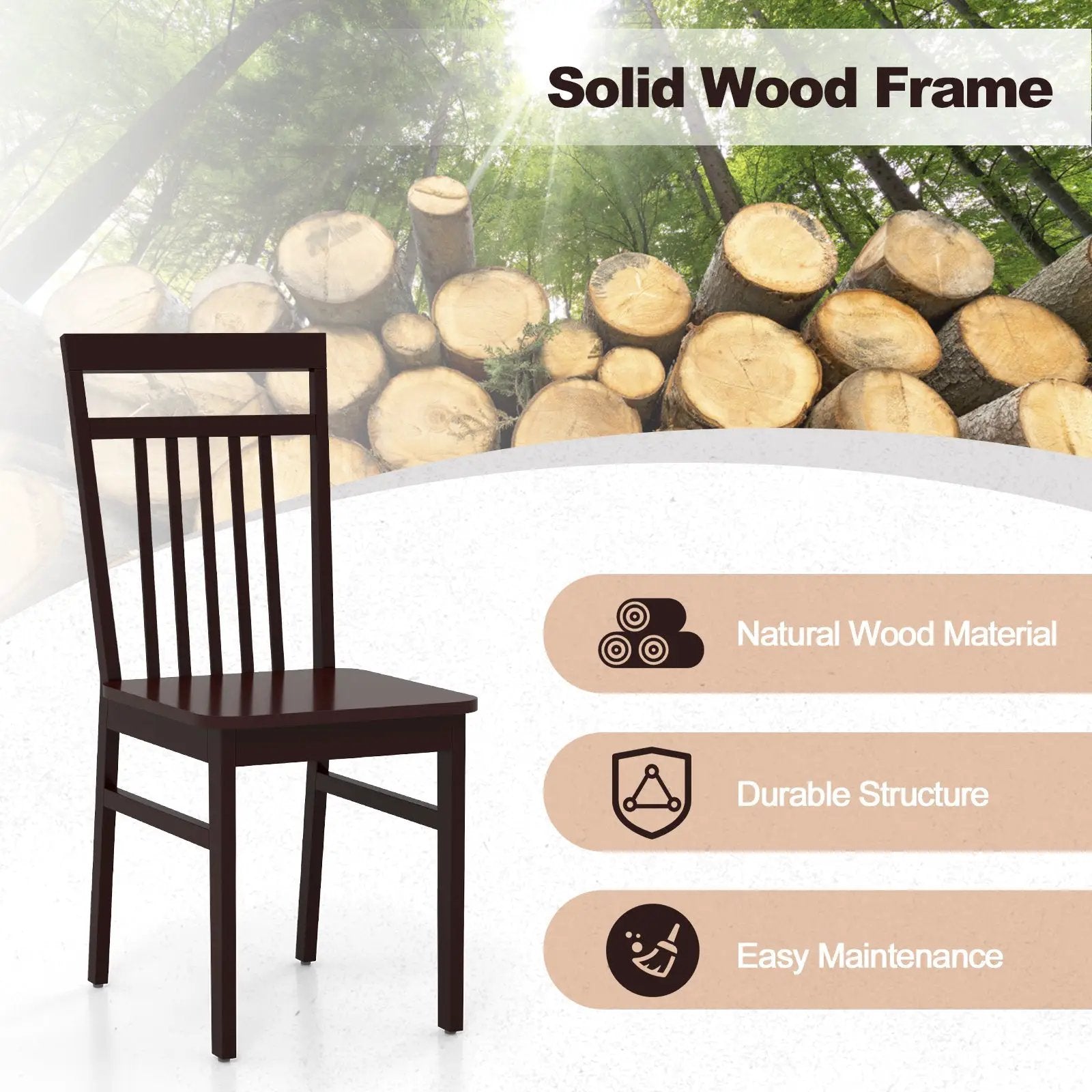 Set of 2 Farmhouse Dining Chair with Slanted High Backrest by DirectDeals
