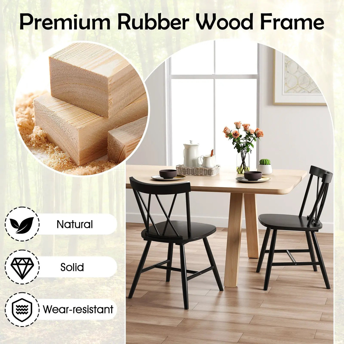 Farmhouse Kitchen Dining Chair Set of 2 with Rubber Wood Frame by DirectDeals
