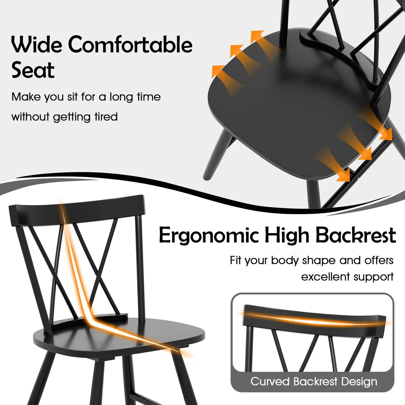 Farmhouse Kitchen Dining Chair Set of 2 with Rubber Wood Frame by DirectDeals