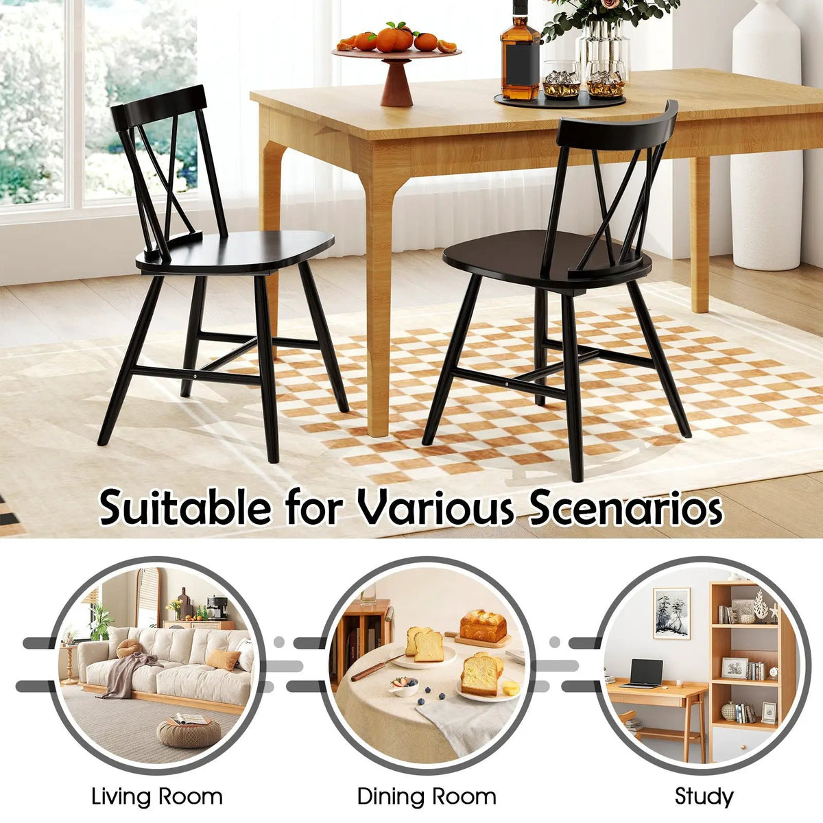 Farmhouse Kitchen Dining Chair Set of 2 with Rubber Wood Frame by DirectDeals