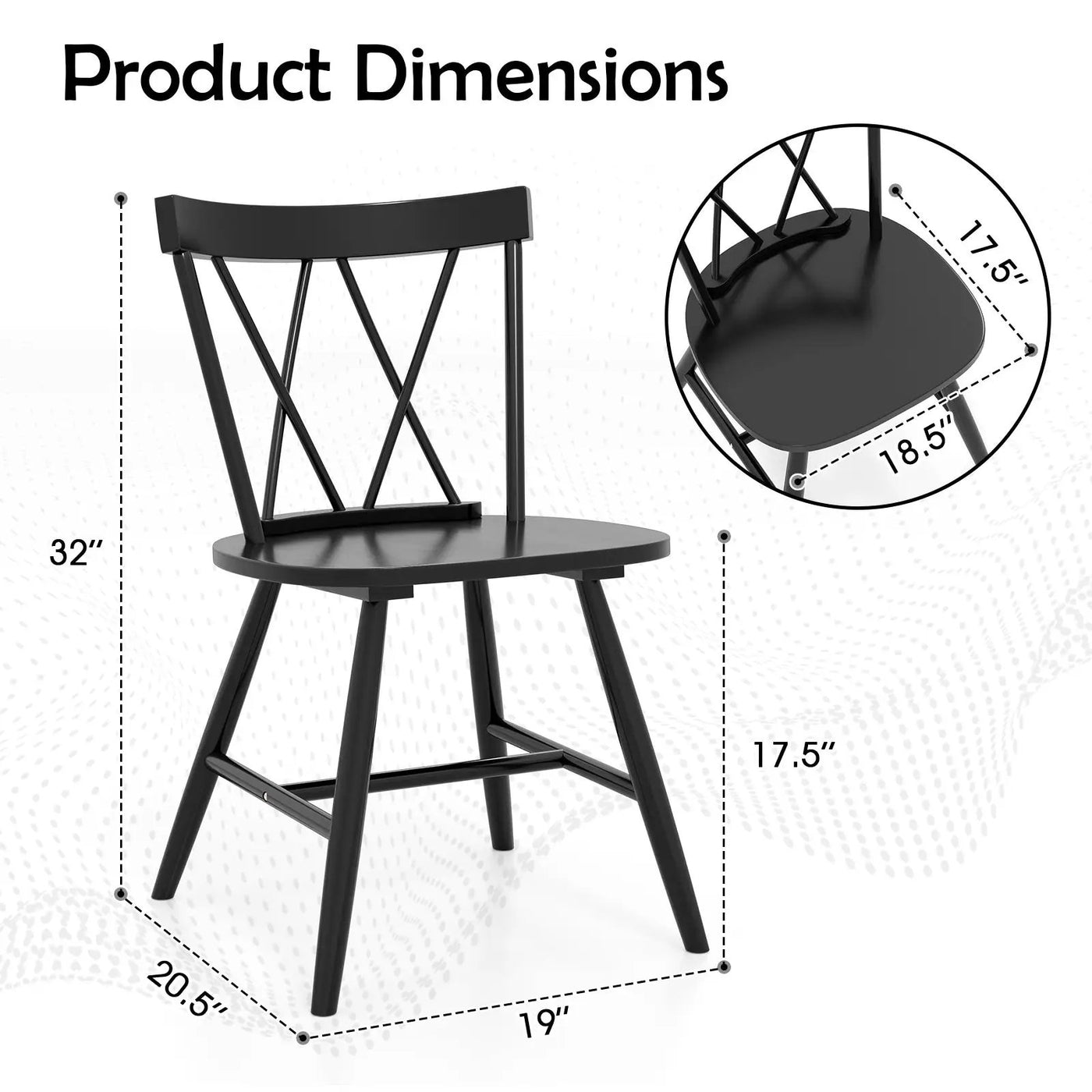 Farmhouse Kitchen Dining Chair Set of 2 with Rubber Wood Frame by DirectDeals