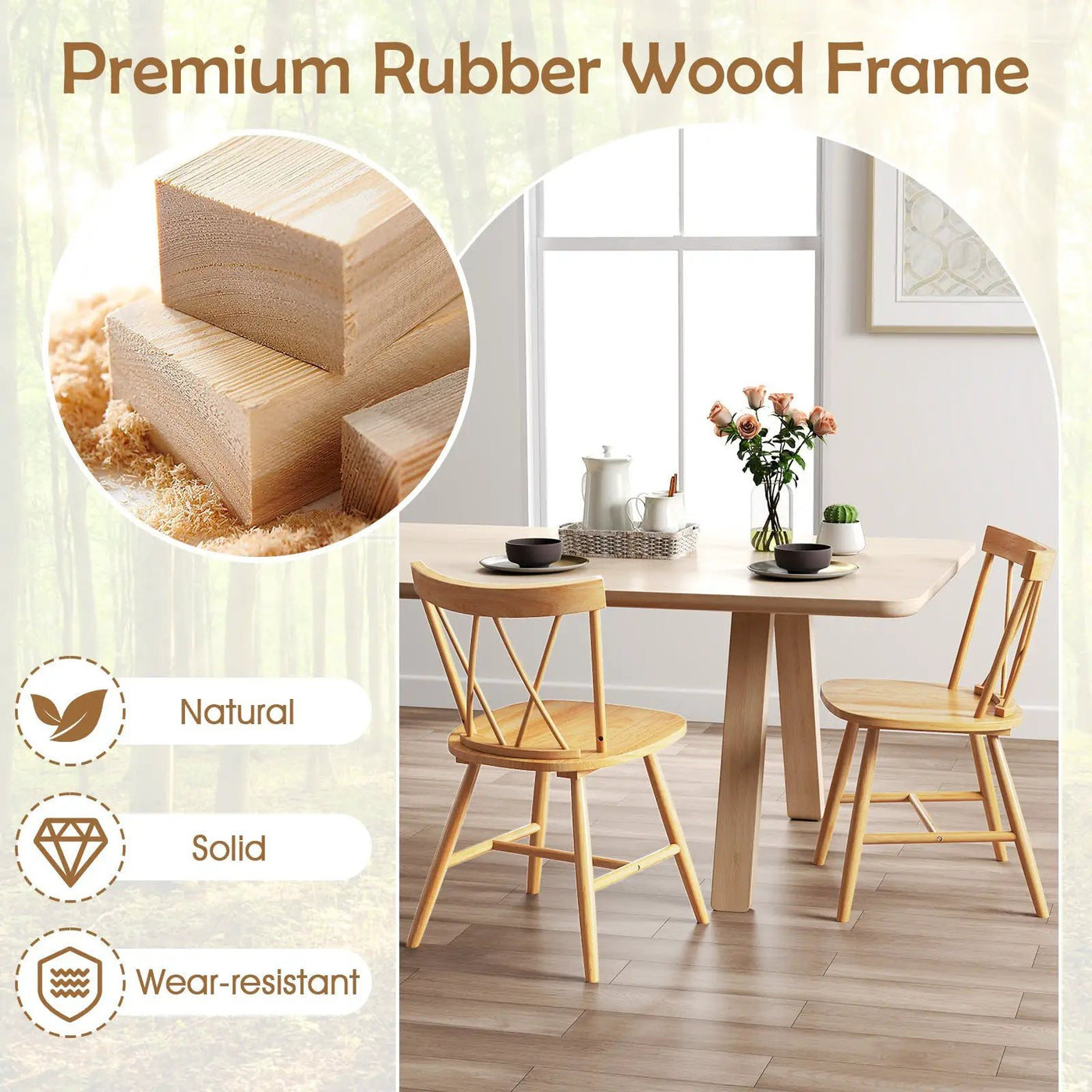 Farmhouse Kitchen Dining Chair Set of 2 with Rubber Wood Frame by DirectDeals