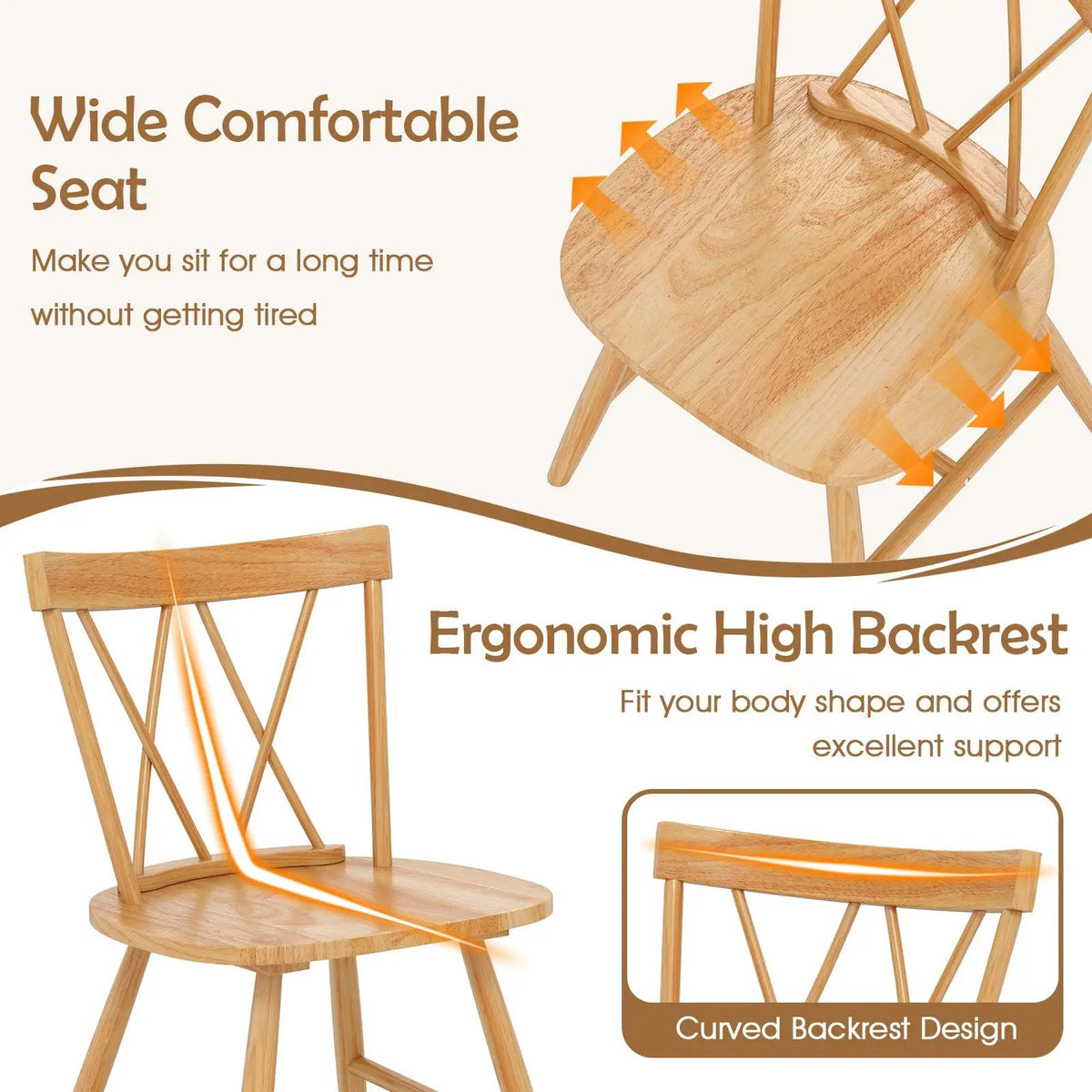 Farmhouse Kitchen Dining Chair Set of 2 with Rubber Wood Frame by DirectDeals