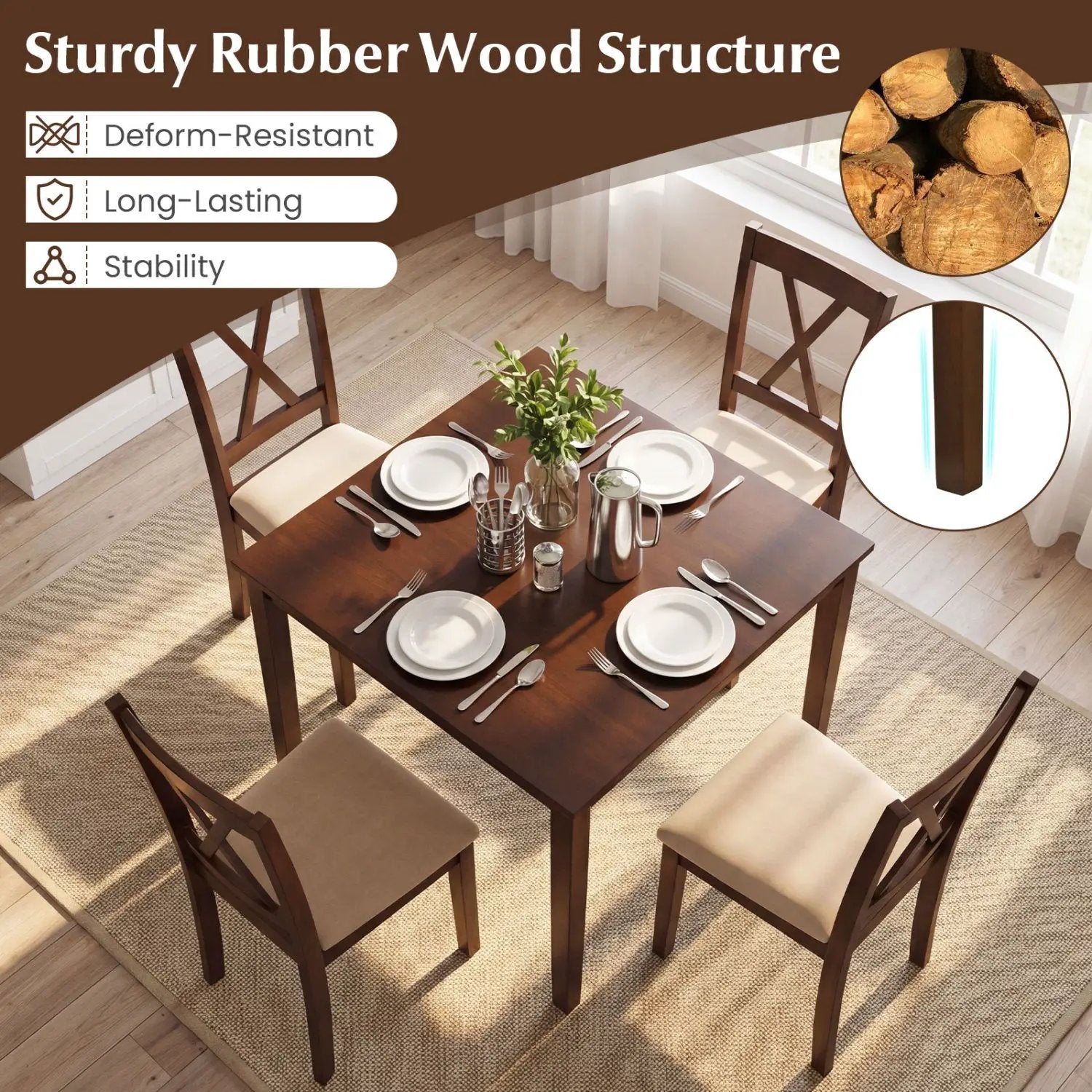 Farmhouse Dining Table for 4 People 35 Inches Square Kitchen Table by DirectDeals