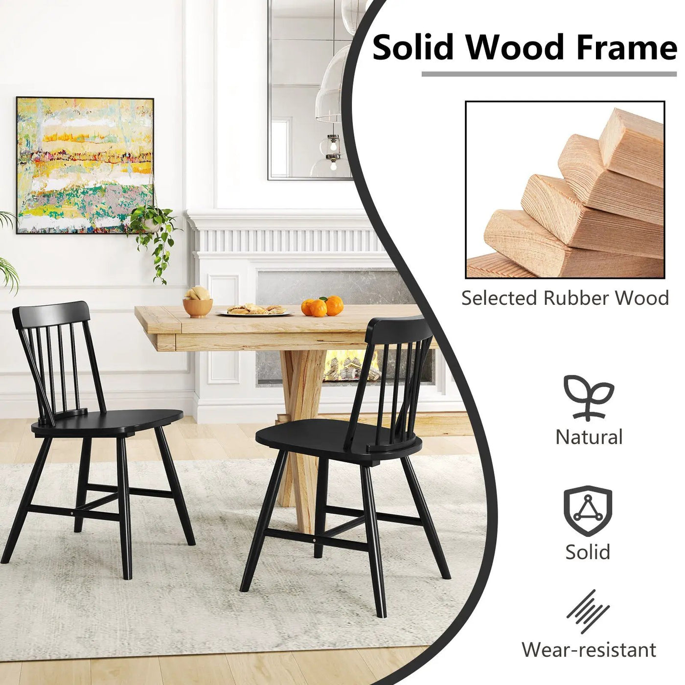 Farmhouse Kitchen Chair Set of 2 with Rubber Wood Frame by DirectDeals