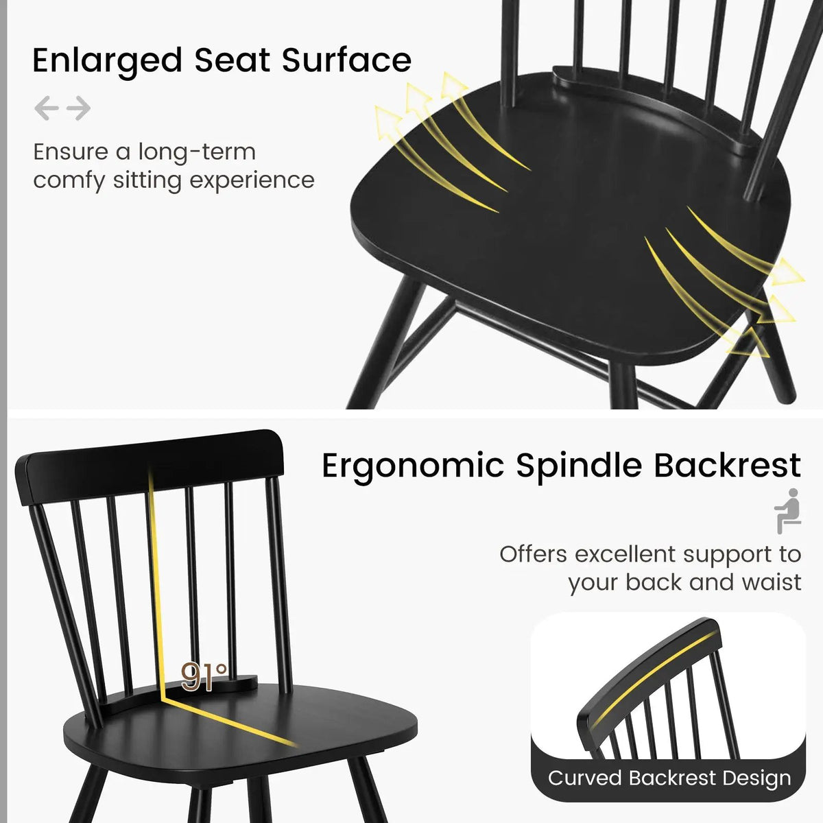 Farmhouse Kitchen Chair Set of 2 with Rubber Wood Frame by DirectDeals
