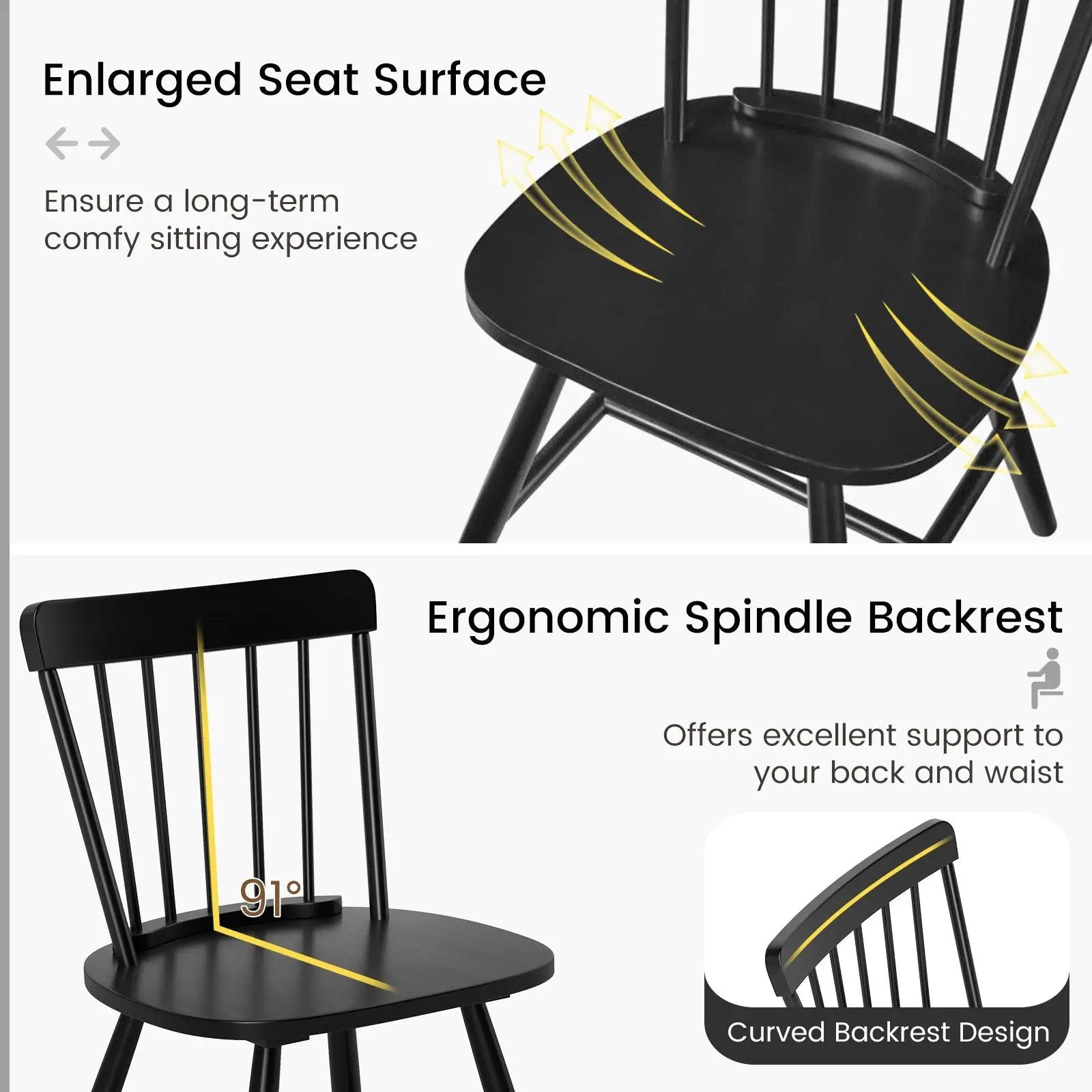 Farmhouse Kitchen Chair Set of 2 with Rubber Wood Frame by DirectDeals