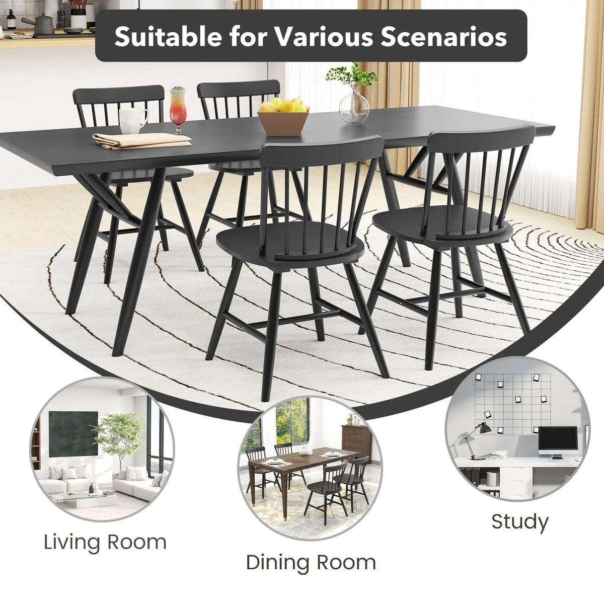 Farmhouse Kitchen Chair Set of 2 with Rubber Wood Frame by DirectDeals