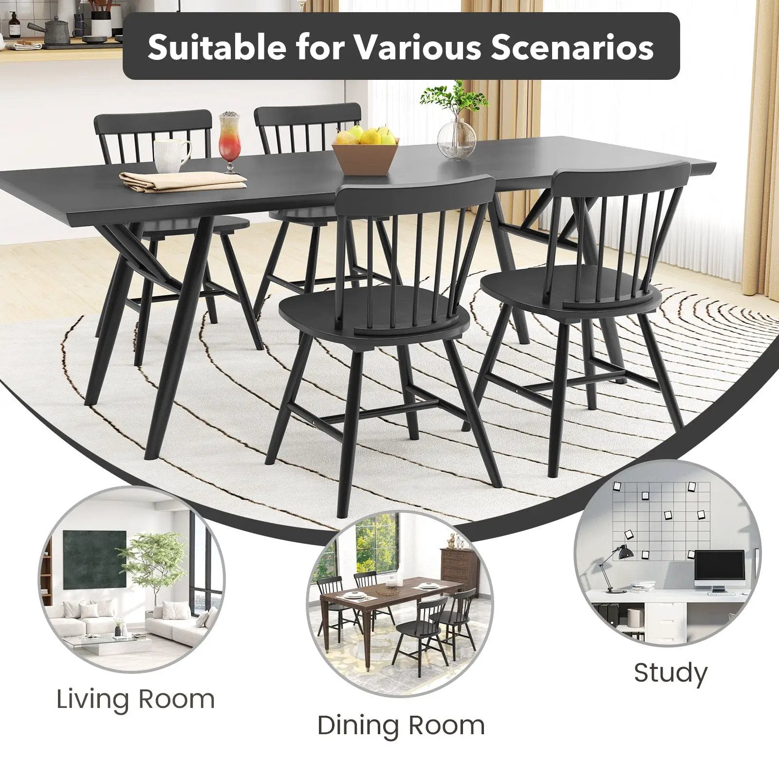 Farmhouse Kitchen Chair Set of 2 with Rubber Wood Frame by DirectDeals