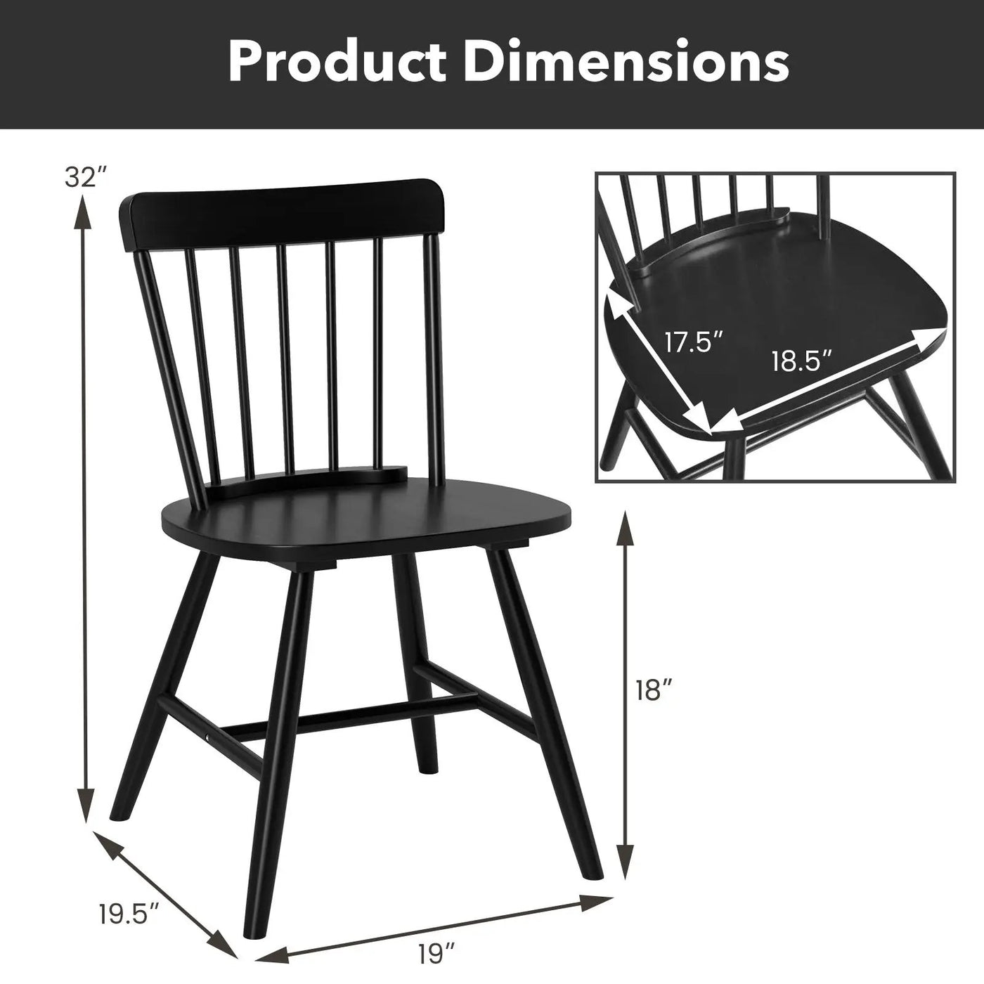 Farmhouse Kitchen Chair Set of 2 with Rubber Wood Frame by DirectDeals