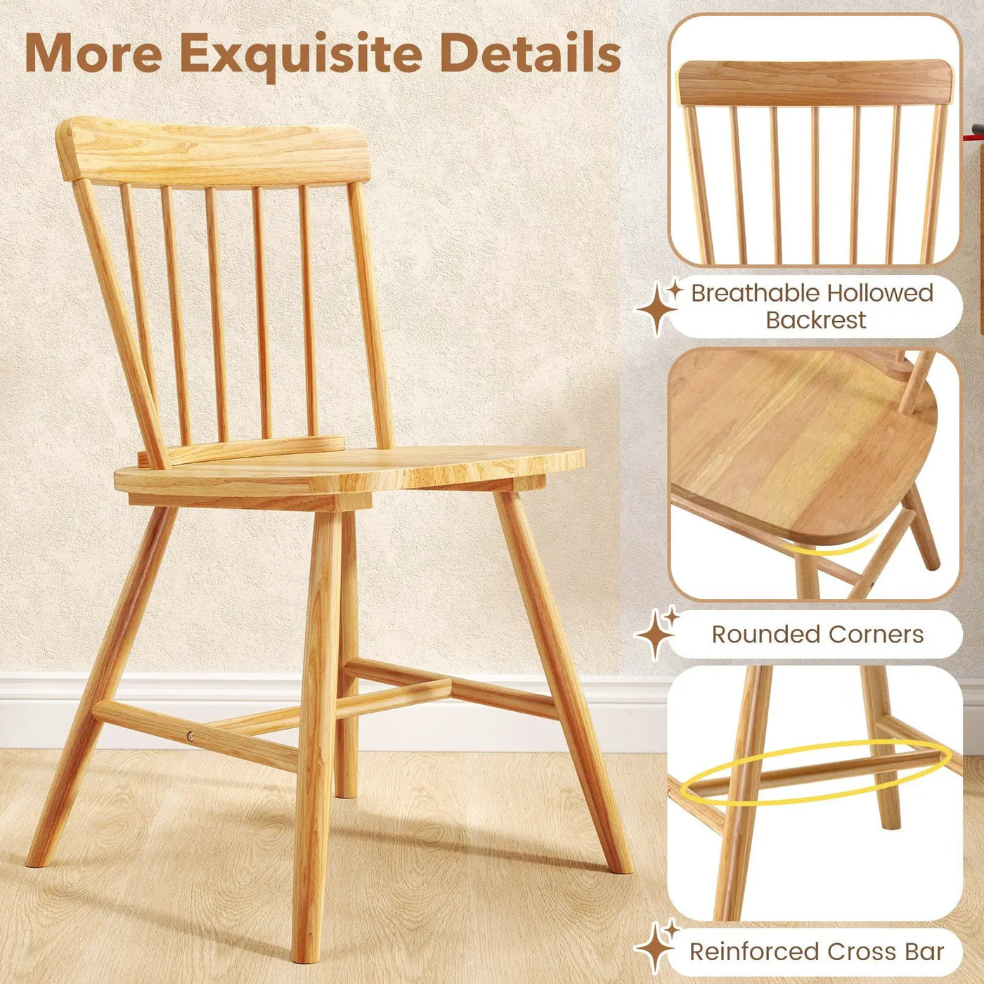 Farmhouse Kitchen Chair Set of 2 with Rubber Wood Frame by DirectDeals