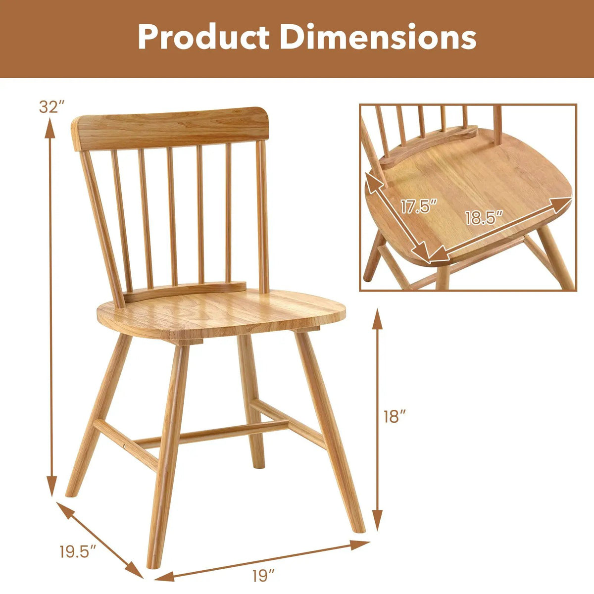 Farmhouse Kitchen Chair Set of 2 with Rubber Wood Frame by DirectDeals