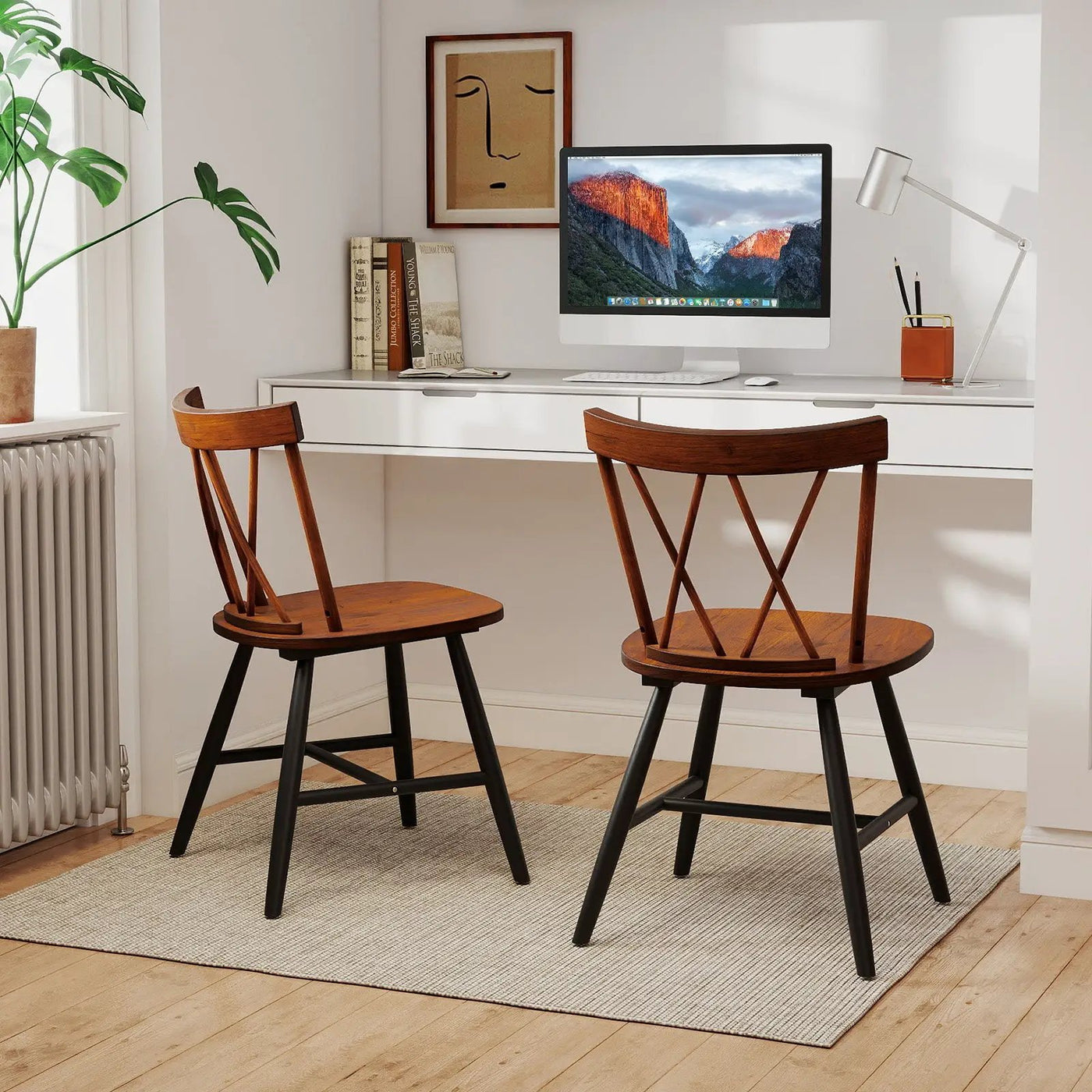 Farmhouse Kitchen Dining Chair Set of 2 with Rubber Wood Frame by DirectDeals