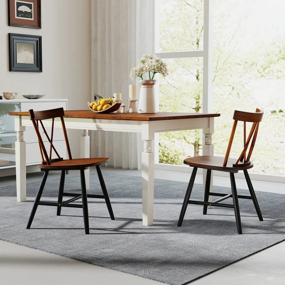 Farmhouse Kitchen Dining Chair Set of 2 with Rubber Wood Frame by DirectDeals