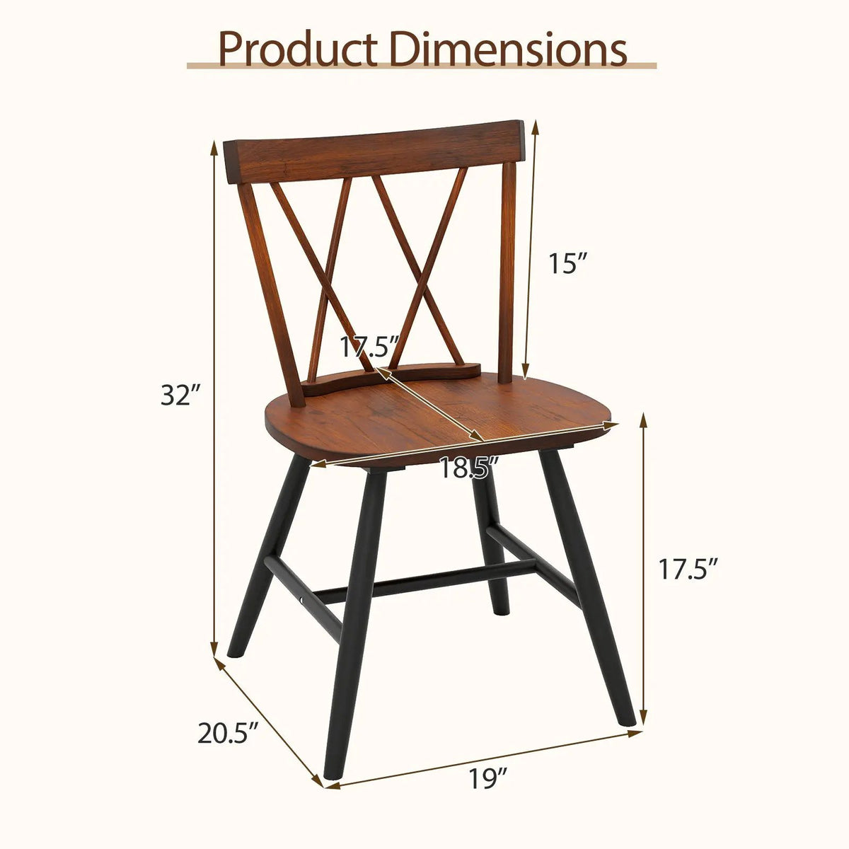 Farmhouse Kitchen Dining Chair Set of 2 with Rubber Wood Frame by DirectDeals