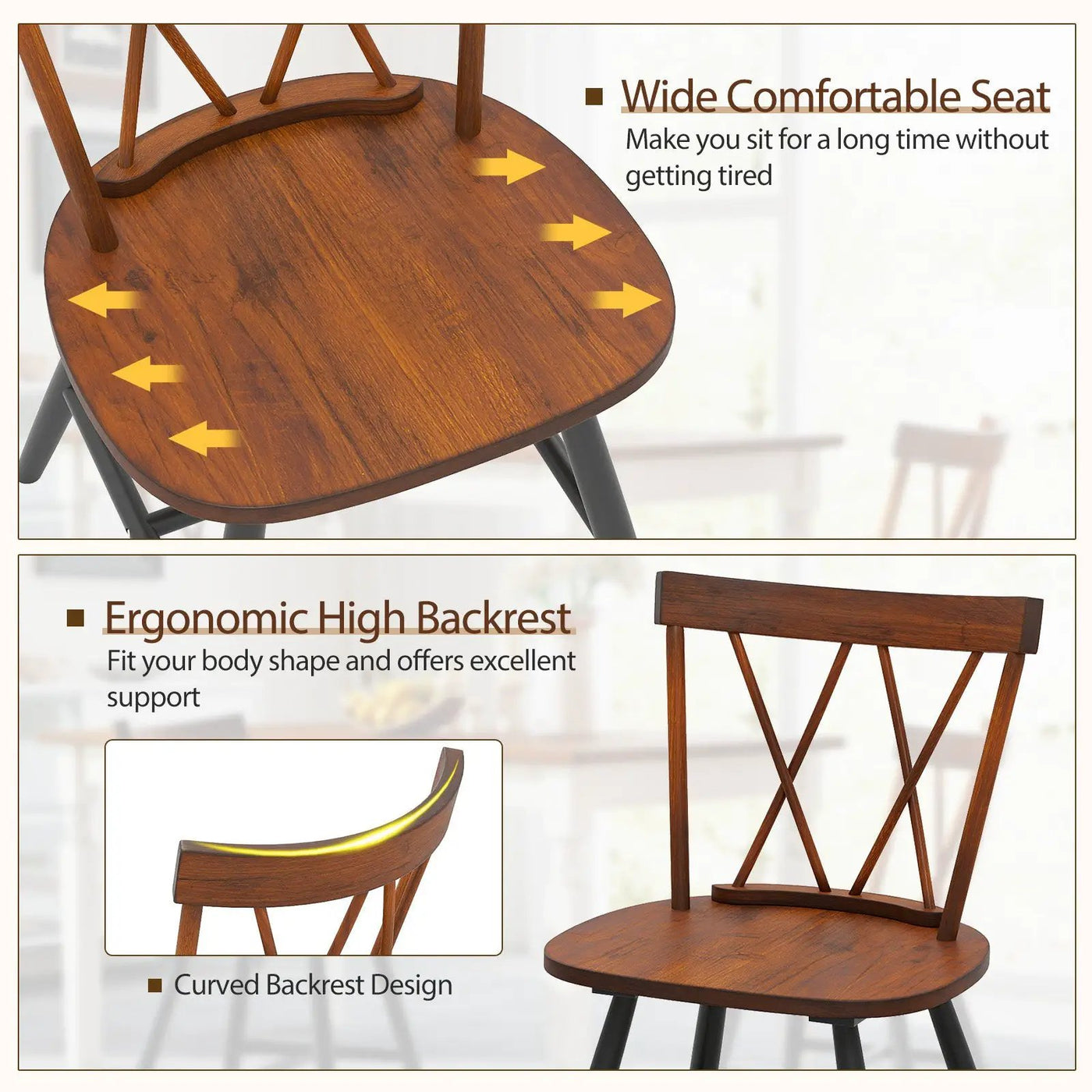 Farmhouse Kitchen Dining Chair Set of 2 with Rubber Wood Frame by DirectDeals
