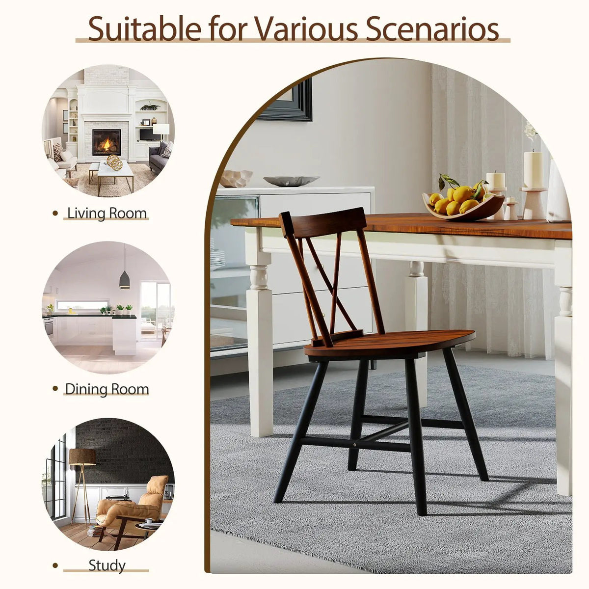Farmhouse Kitchen Dining Chair Set of 2 with Rubber Wood Frame by DirectDeals