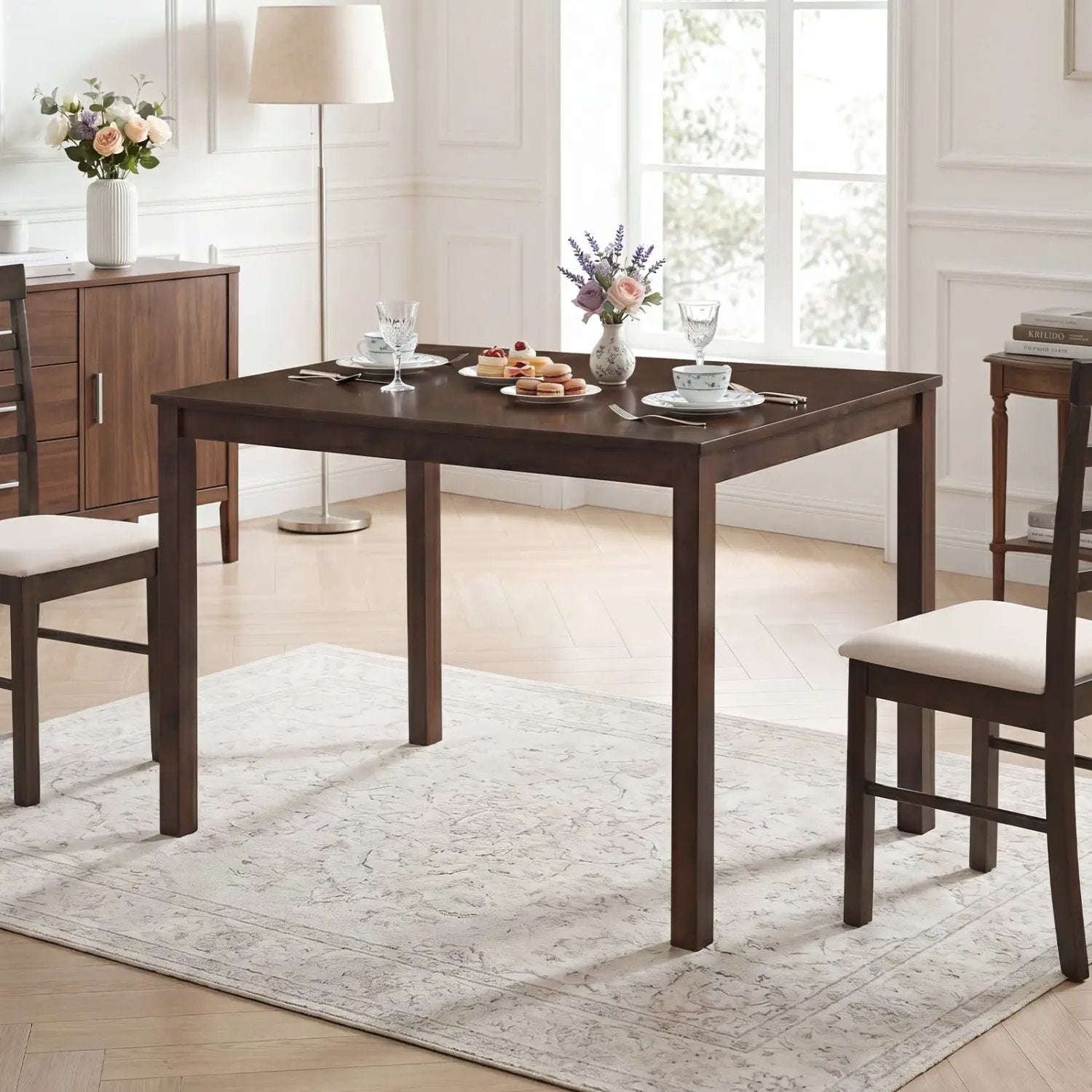Farmhouse Dining Table for 4 with Solid Rubber Wood Frame by DirectDeals