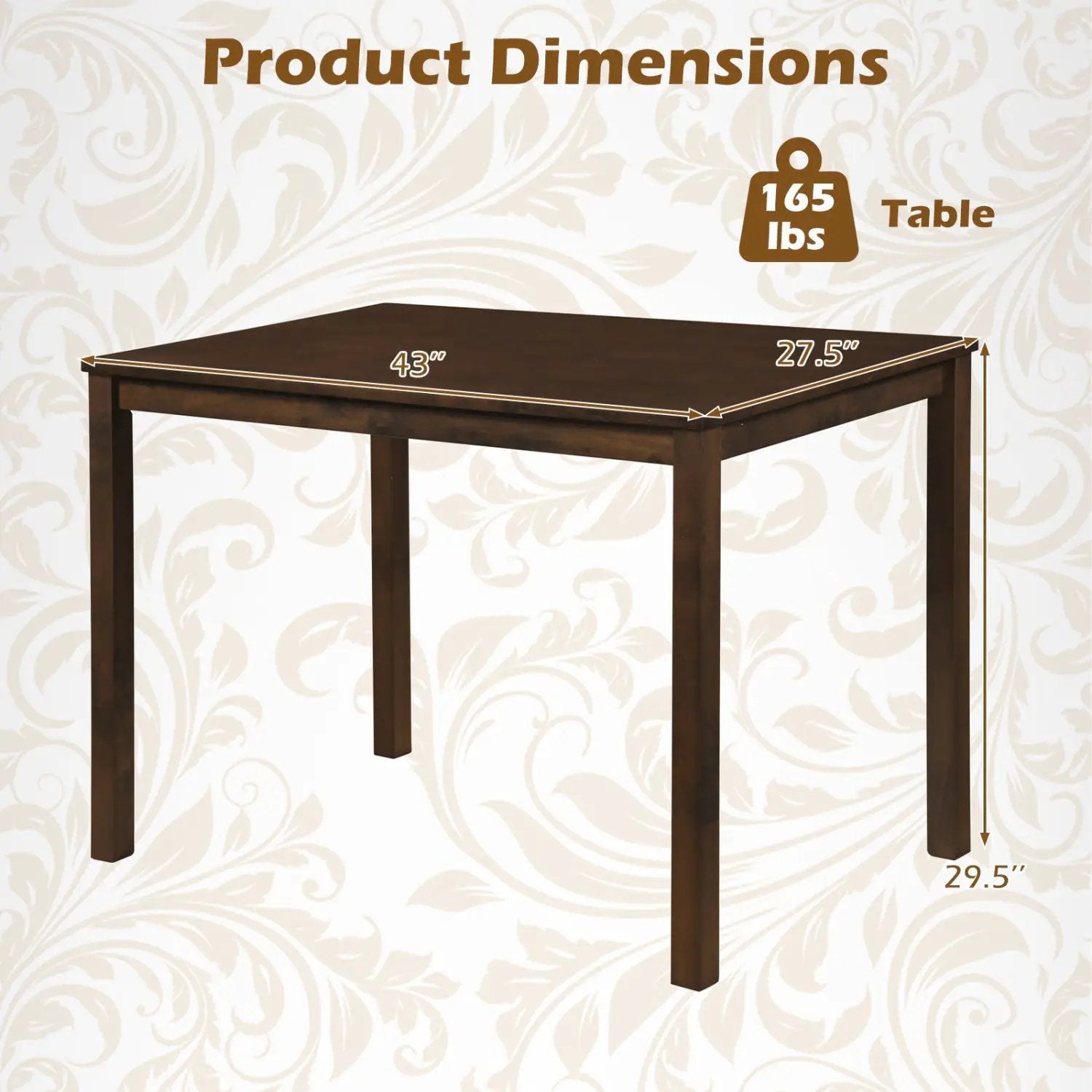 Farmhouse Dining Table for 4 with Solid Rubber Wood Frame by DirectDeals