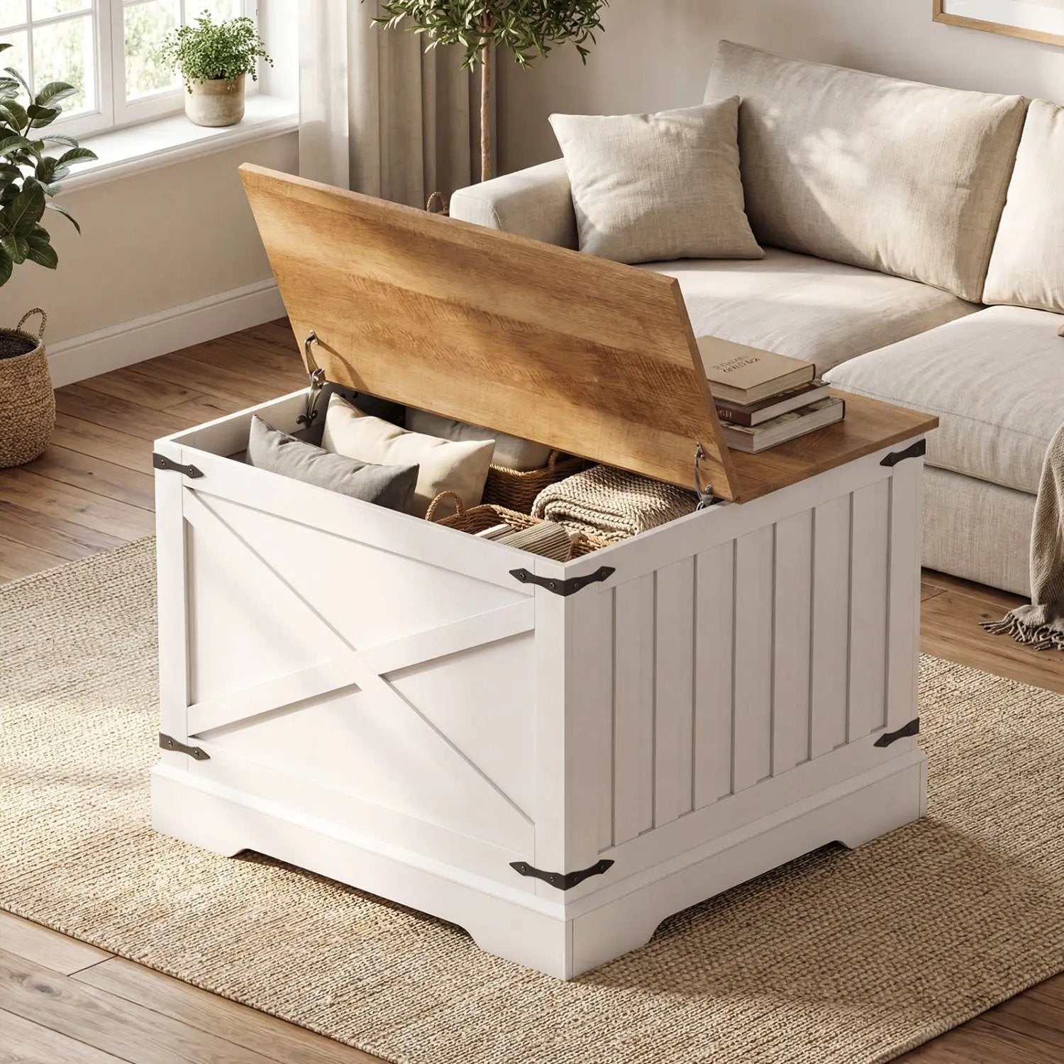 Farmhouse Lift Top Coffee Table with Hidden Storage Compartment by DirectDeals