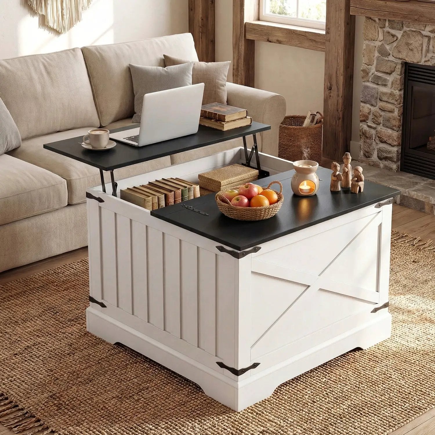 Farmhouse Lift Top Coffee Table with Hidden Storage Compartment by DirectDeals