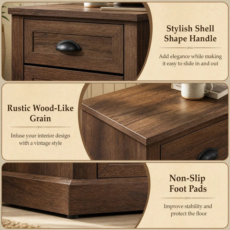 2-Drawer Nightstand with Storage - Farmhouse Brown Finish by DirectDeals