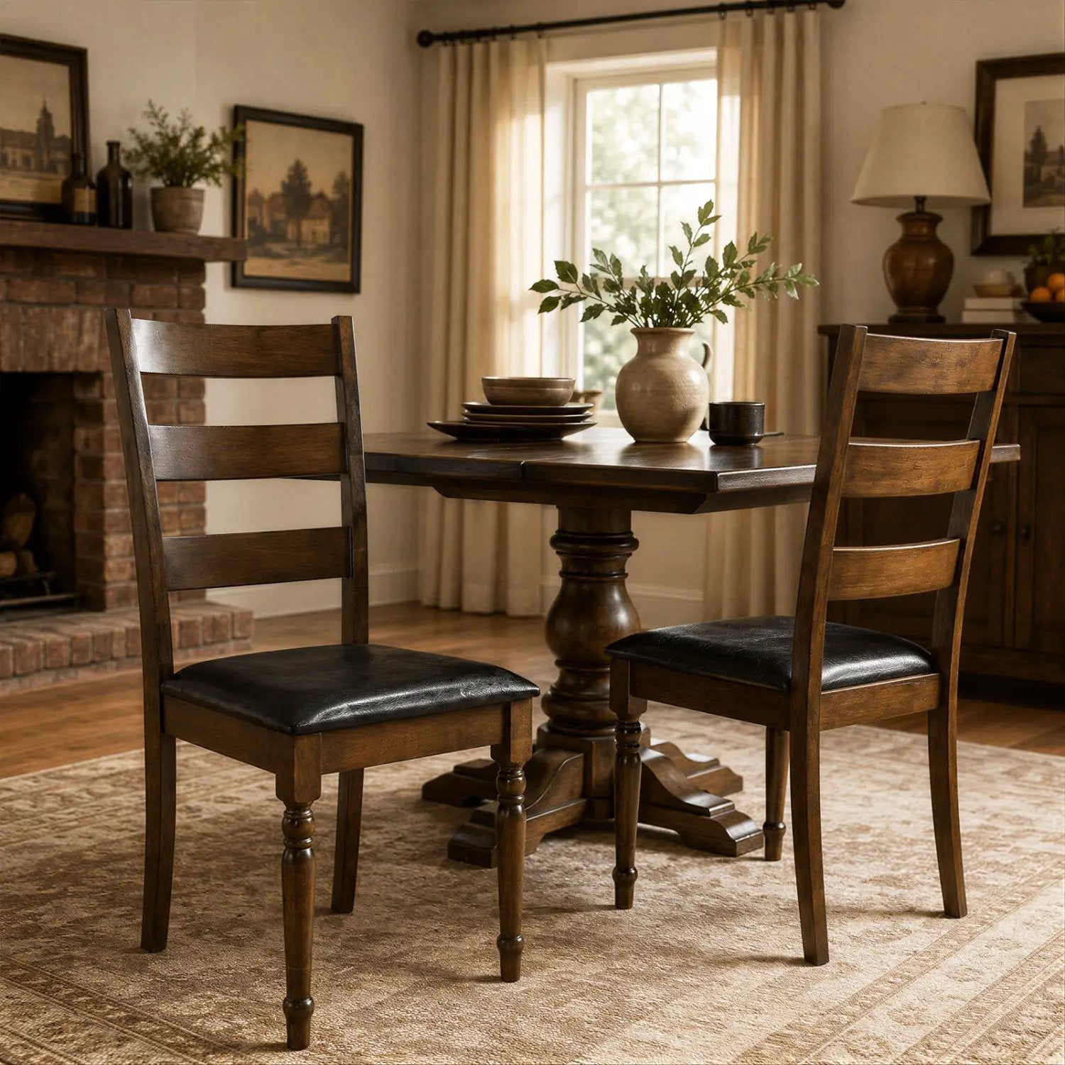 Upholstered Dining Chairs Set of 2 - Farmhouse Ladder Back by DirectDeals