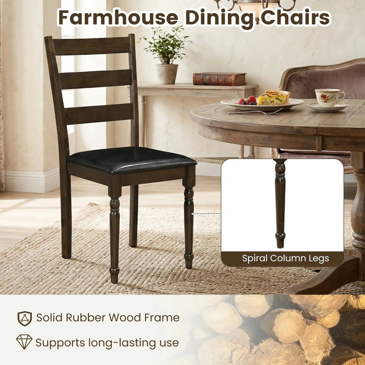 Dining Chairs Set of 4 - Farmhouse PU Leather Upholstered by DirectDeals