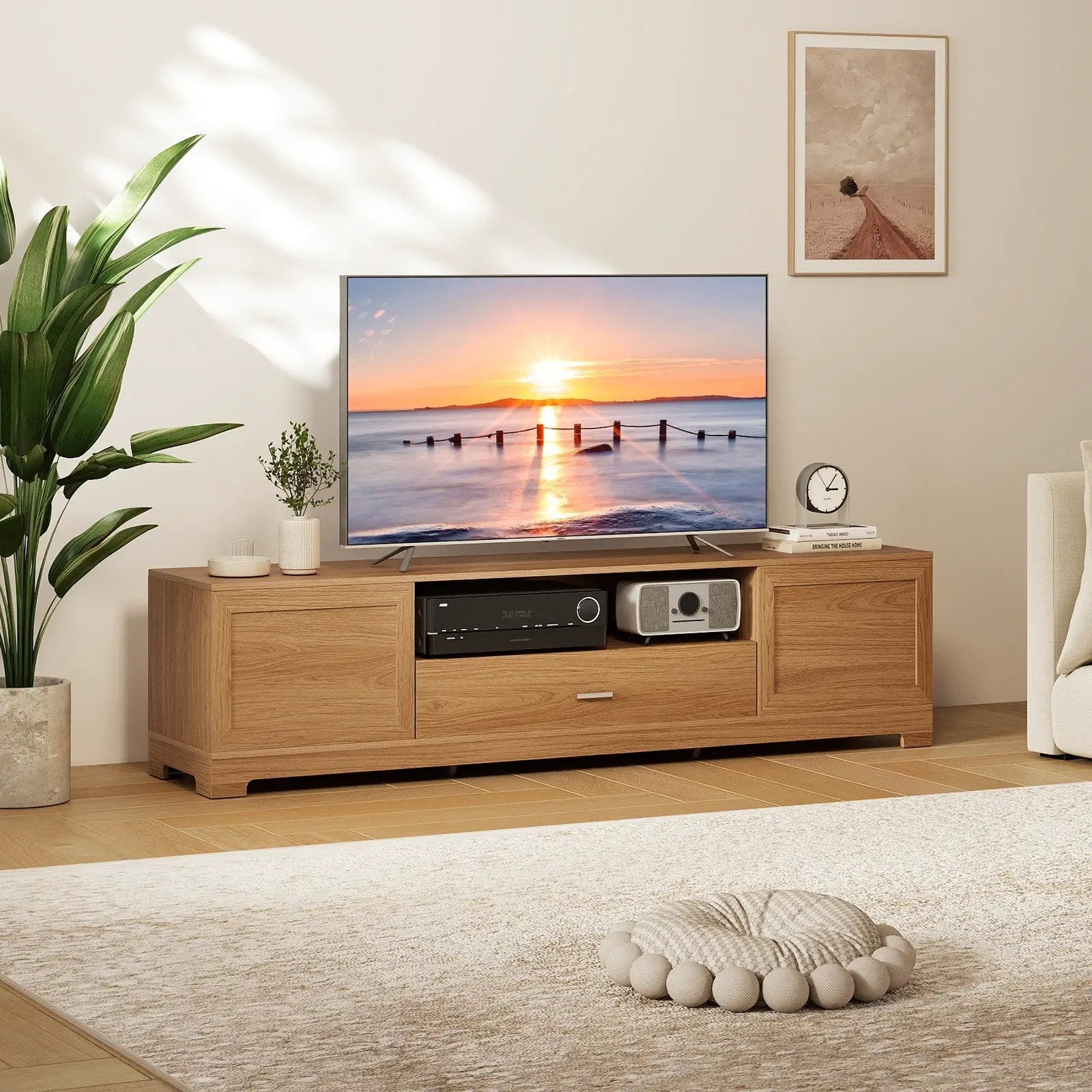 Farmhouse Rustic TV Stand for TVs up to 80"-Natural by DirectDeals