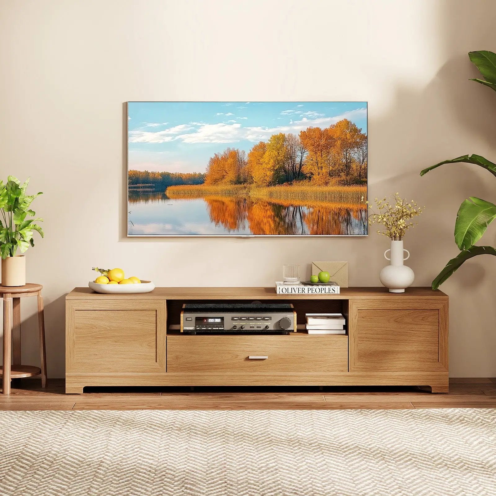 Farmhouse Rustic TV Stand for TVs up to 80"-Natural by DirectDeals
