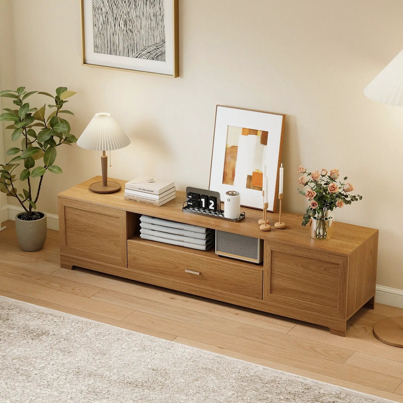 Farmhouse Rustic TV Stand for TVs up to 80"-Natural by DirectDeals