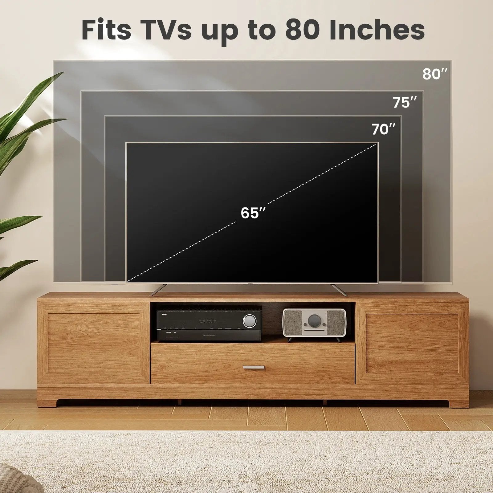 Farmhouse Rustic TV Stand for TVs up to 80"-Natural by DirectDeals