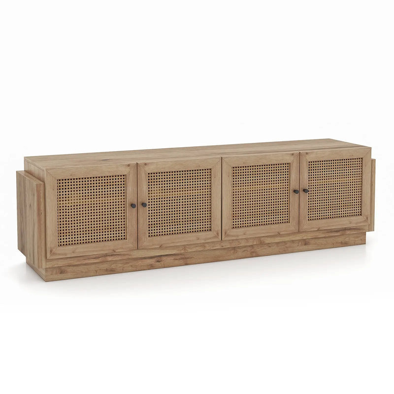 Farmhouse TV Stand for TVs up to 75 Inches with 2 Cabinets-Oak by DirectDeals