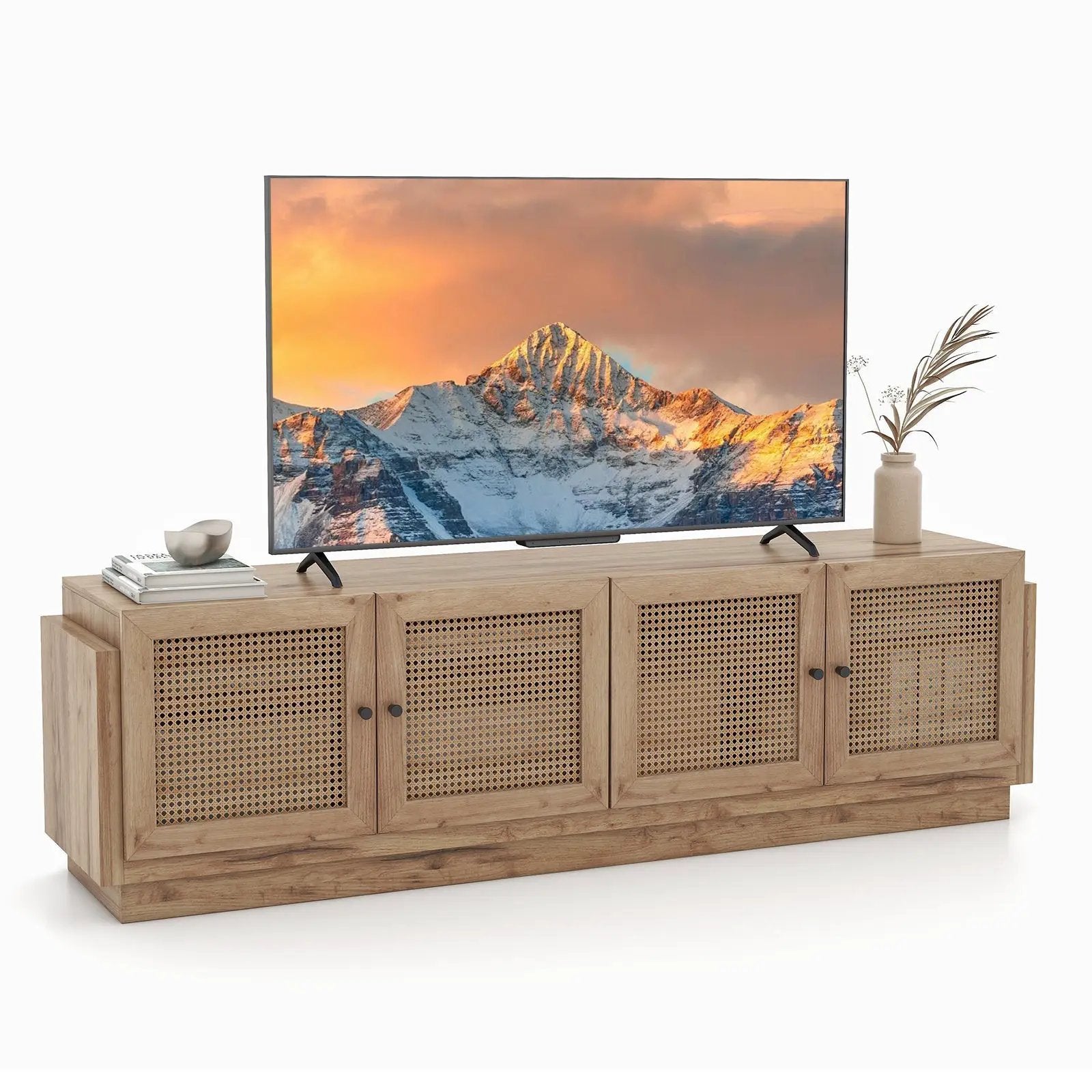 Farmhouse TV Stand for TVs up to 75 Inches with 2 Cabinets-Oak by DirectDeals