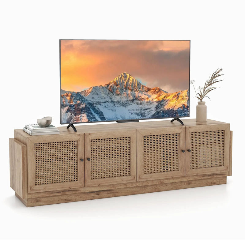 Farmhouse TV Stand for TVs up to 75 Inches with 2 Cabinets-Oak by DirectDeals