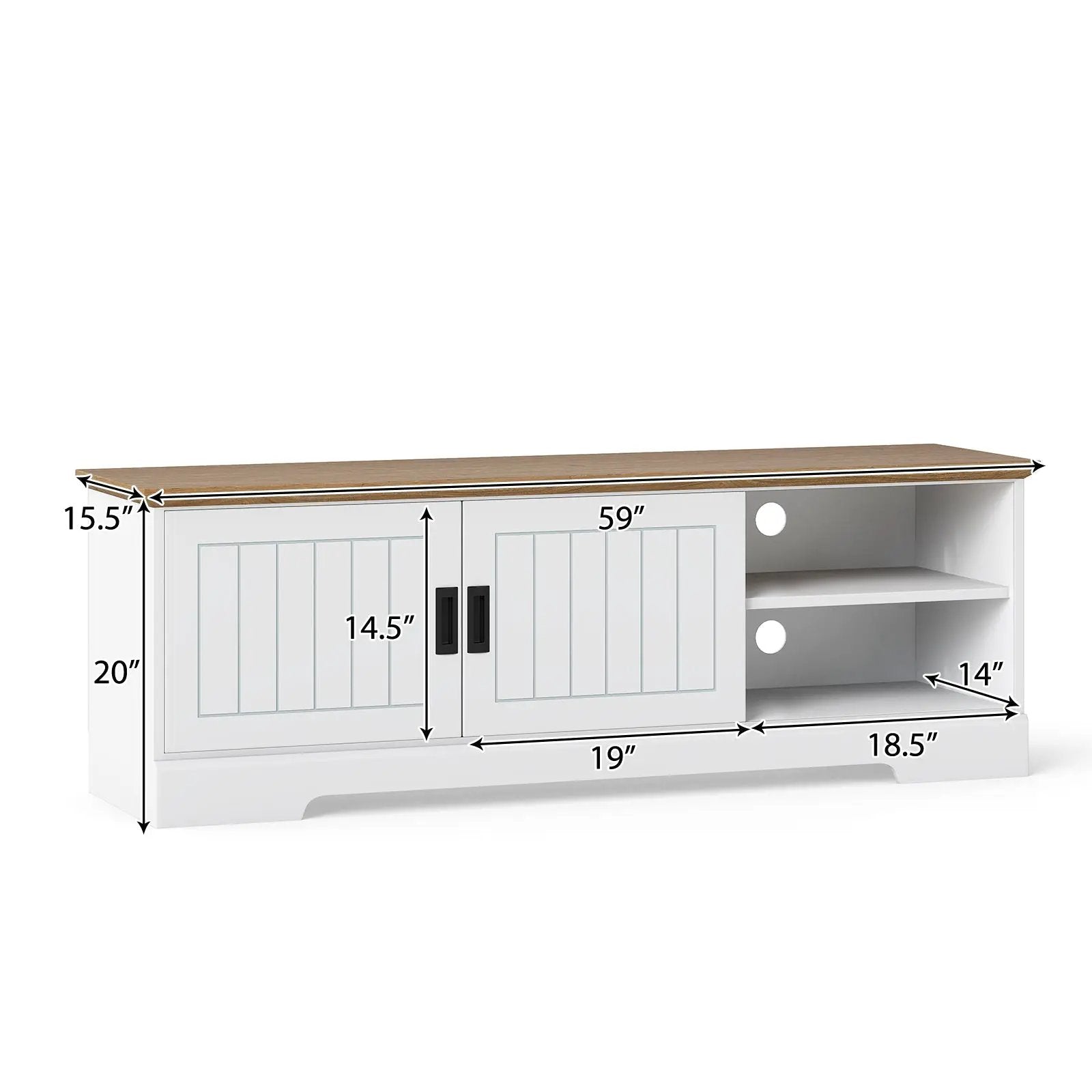 Farmhouse TV Stand for TVs up to 65 Inch with Sliding Doors and Storage Cabinets-White by DirectDeals