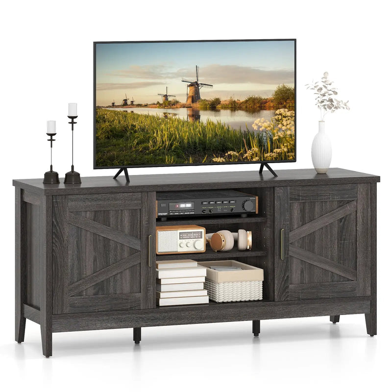 Farmhouse TV Stand for TVs up to 65 Inch Entertainment Center with 2 Storage Cabinets-Gray by DirectDeals