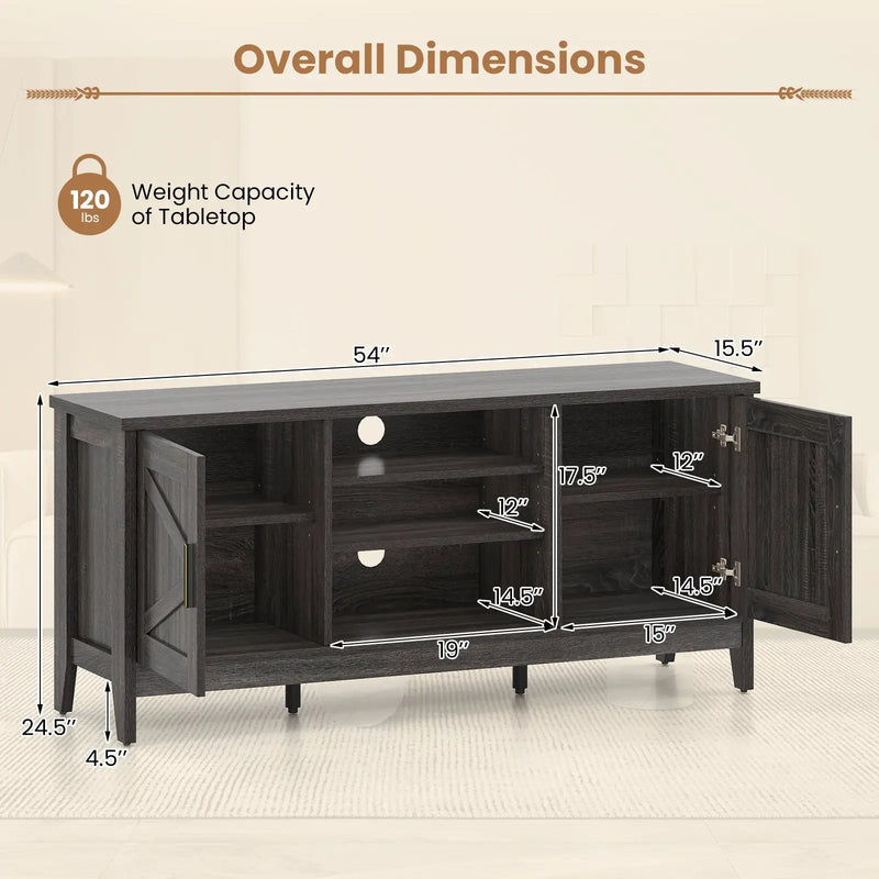 Farmhouse TV Stand for TVs up to 65 Inch Entertainment Center with 2 Storage Cabinets-Gray by DirectDeals